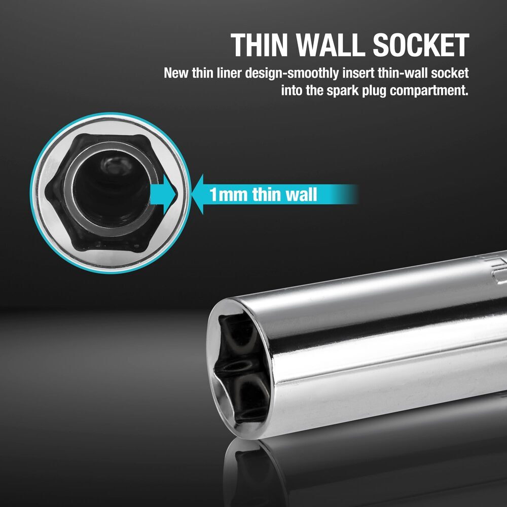 DURATECH 5/8″ Swivel Magnetic Spark Plug Socket Thin Wall 3/8″ Drivex 6″ 6-Point