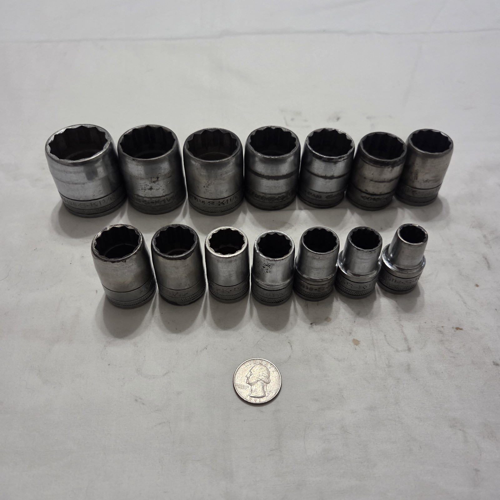 Vintage SK Tools 14pc 7/16″ – 1-3/16″ 12pt SAE Socket Set 1/2″ Drive Made In USA