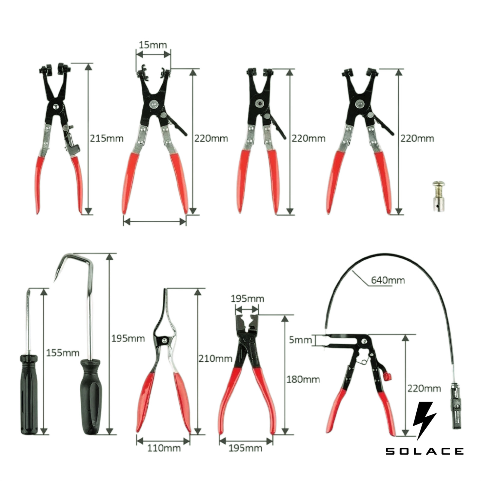 Hose Clamp Pliers Set Long Reach Fuel Oil Water Pipe Clip Removal Repair Tools