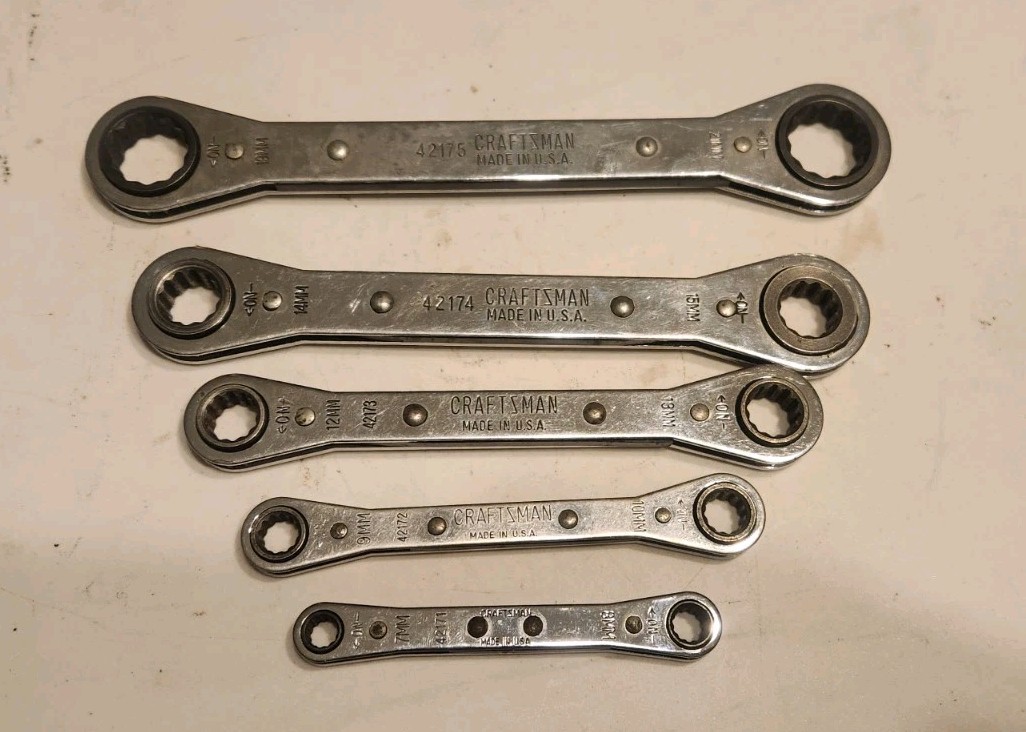 Vintage Craftsman 5pc Flat Metric Ratcheting Box Wrench Set 42170 7mm-21mm