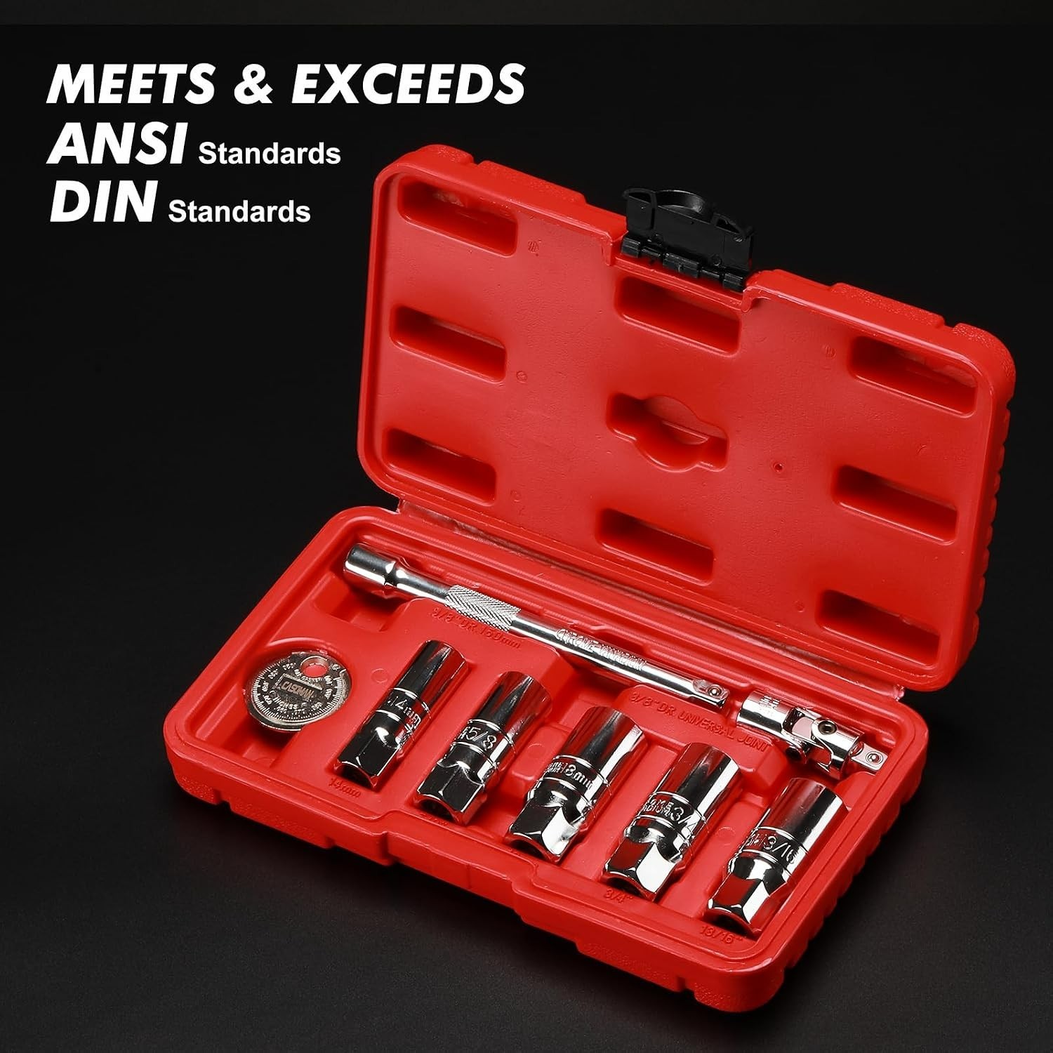 Precision Spark Plug Socket Set with 6-Inch Extension – 3/8-Inch Drive, 8 Pieces