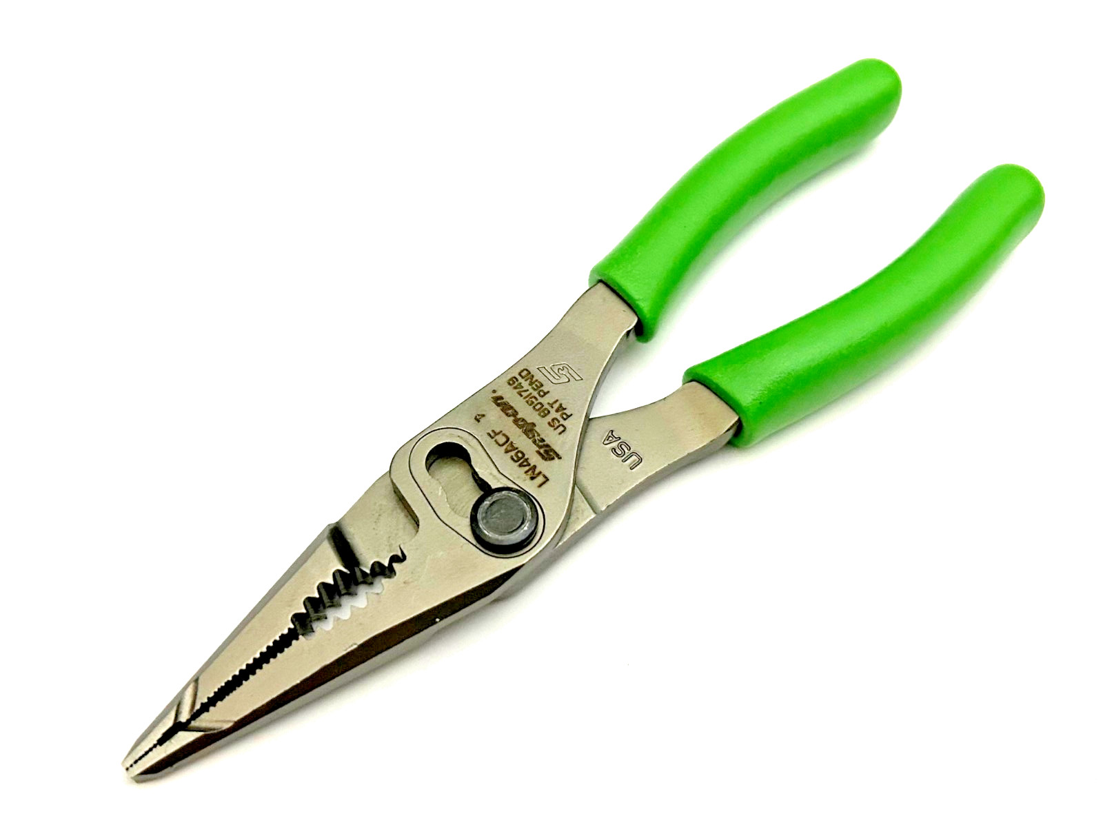SNAP ON TOOLS USA GREEN 7″ Soft Grip Long Nose Slip Joint Pliers LN46ACFG NEW