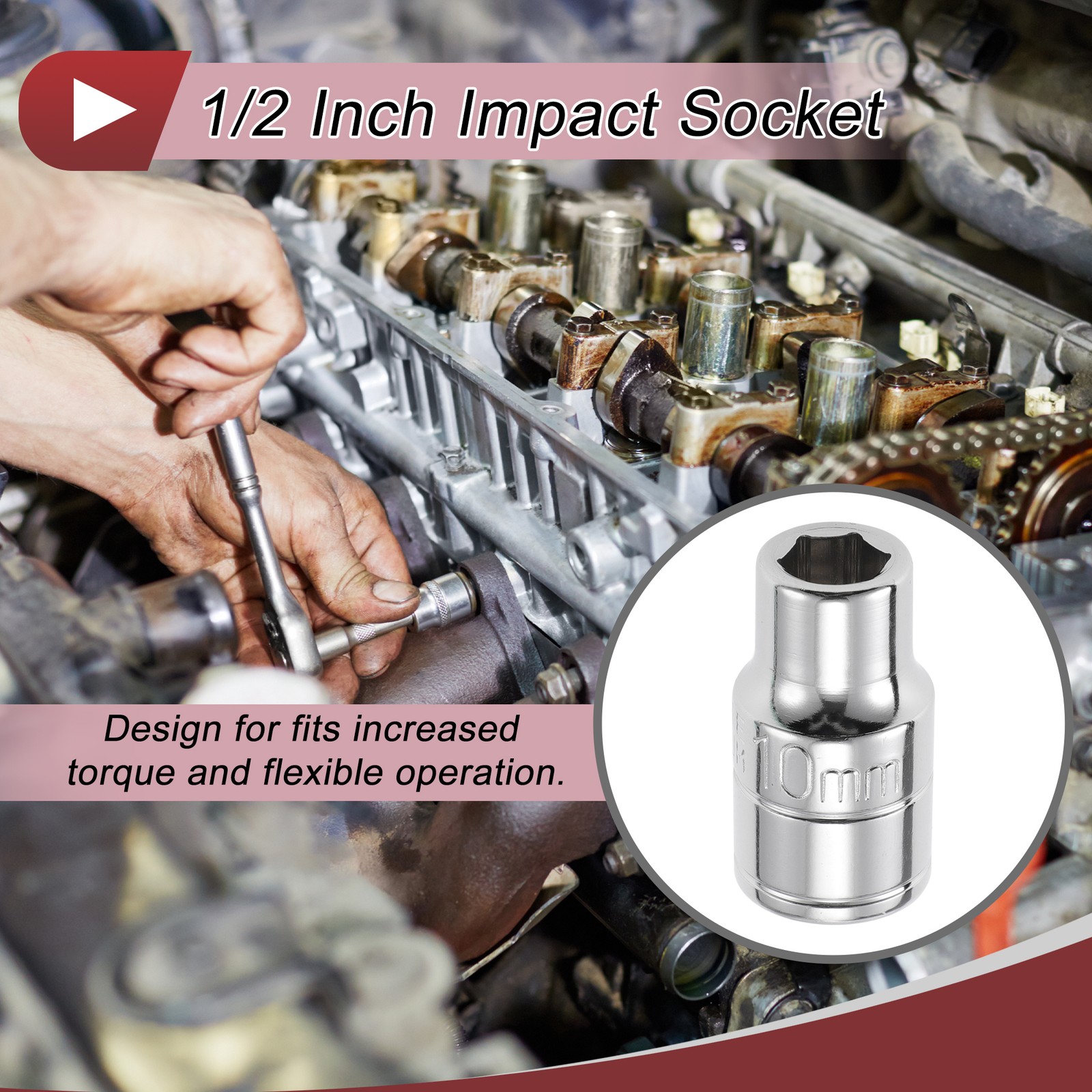 1/2 Inch Drive Impact Socket 10mm 6 Point Chrome Vanadium Steel 1 Pcs 38mm