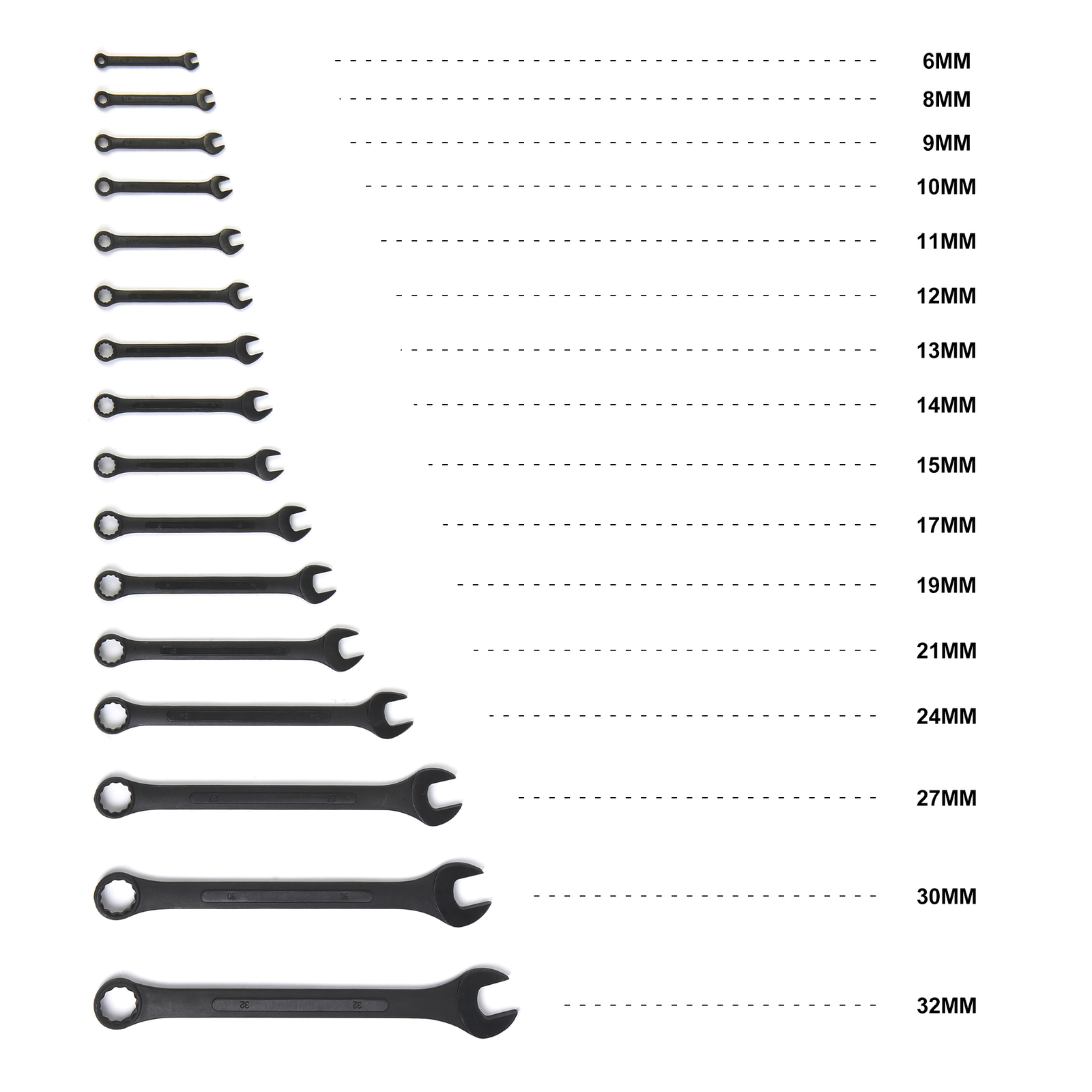 16pcs Combination Wrench Set, Metric 6mm to 32mm w/ Roll Up Pouch Raised Panel