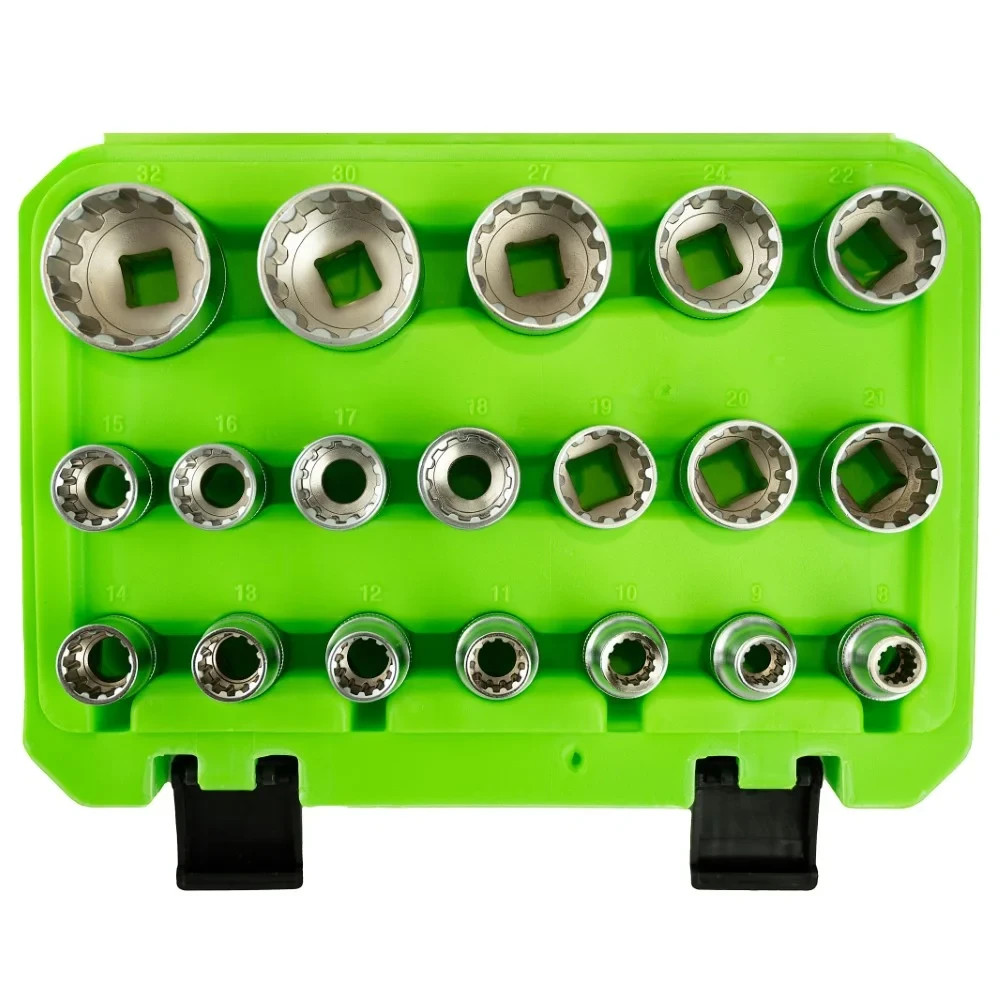 Tool Kingdom 19 Piece 1/2″ Dr Gear Lock Sockets 8 – 32mm