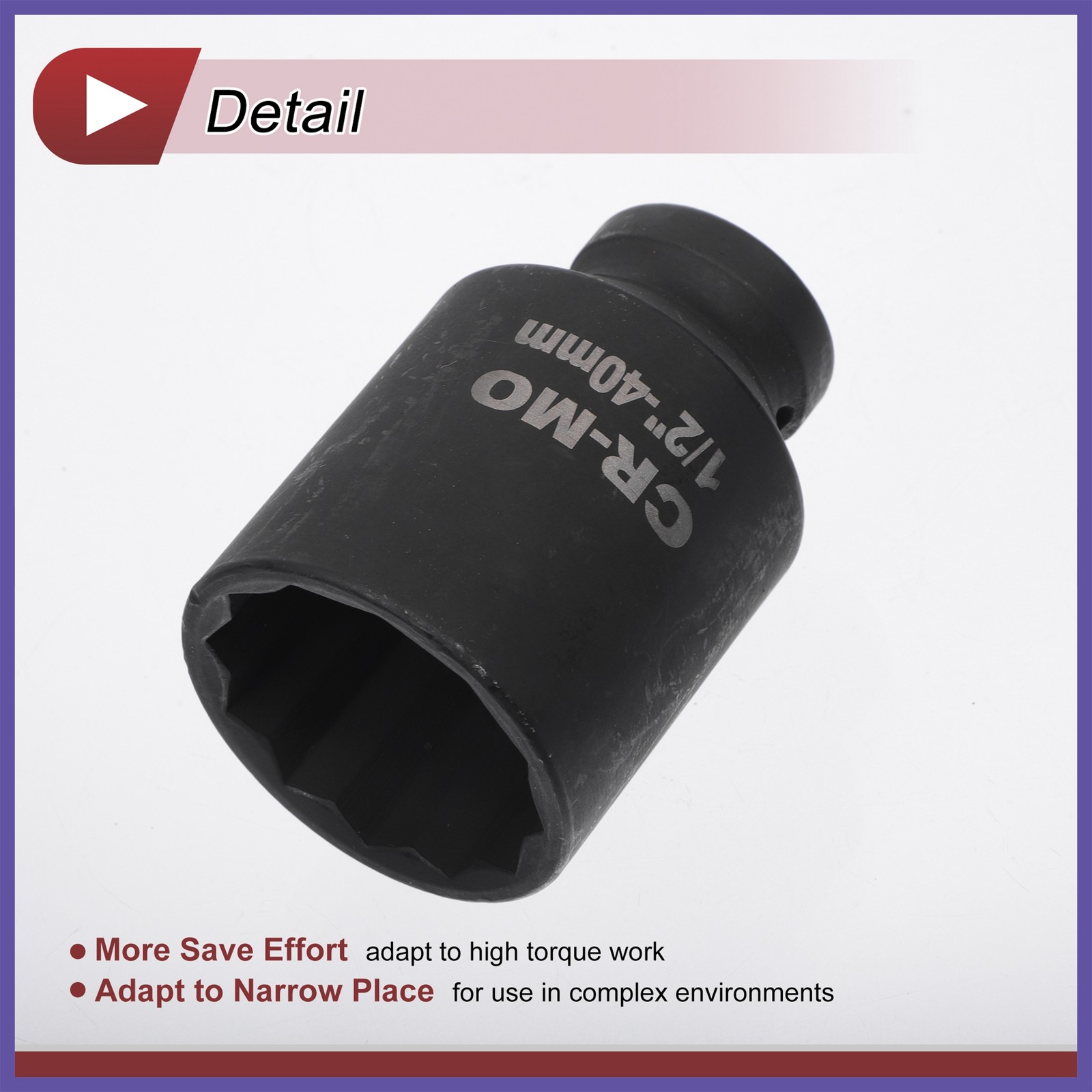 Universal 1/2 Inch Drive Impact Socket 40mm 12 Point High Carbon Steel 1Pcs