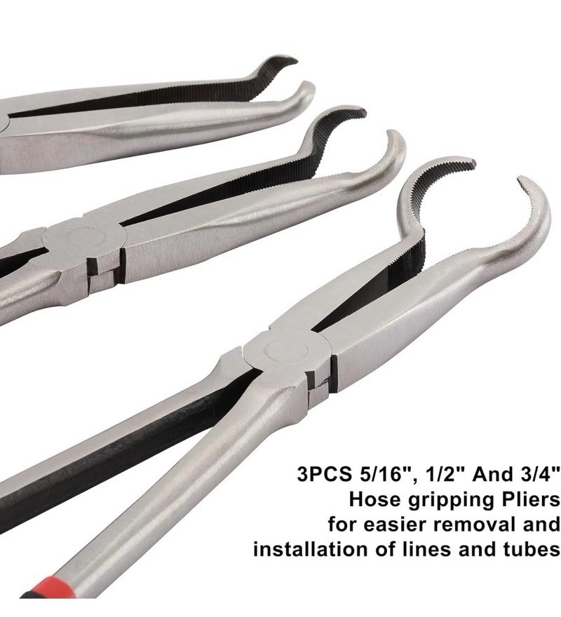CASOMAN 3Pcs 11″ Hose Gripper Plier Set, Black & Red, 5/16-Inch, 1/2-Inch, 3/4-I