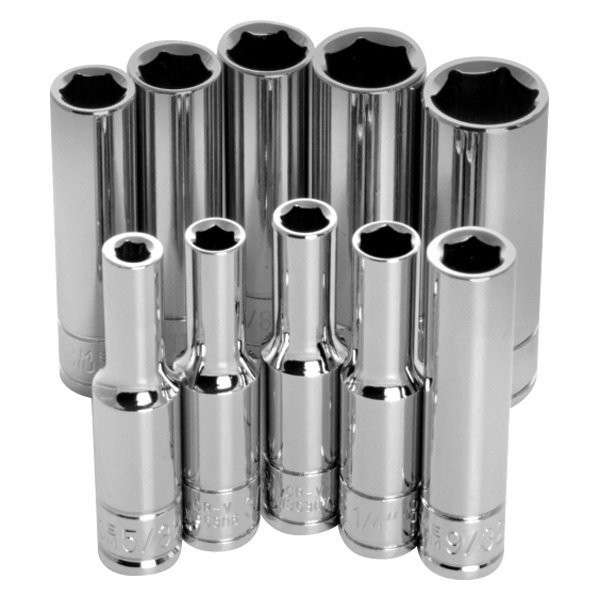 Performance Tool 1/4″ Drive 6-Point SAE Deep Socket Set 10 Pieces
