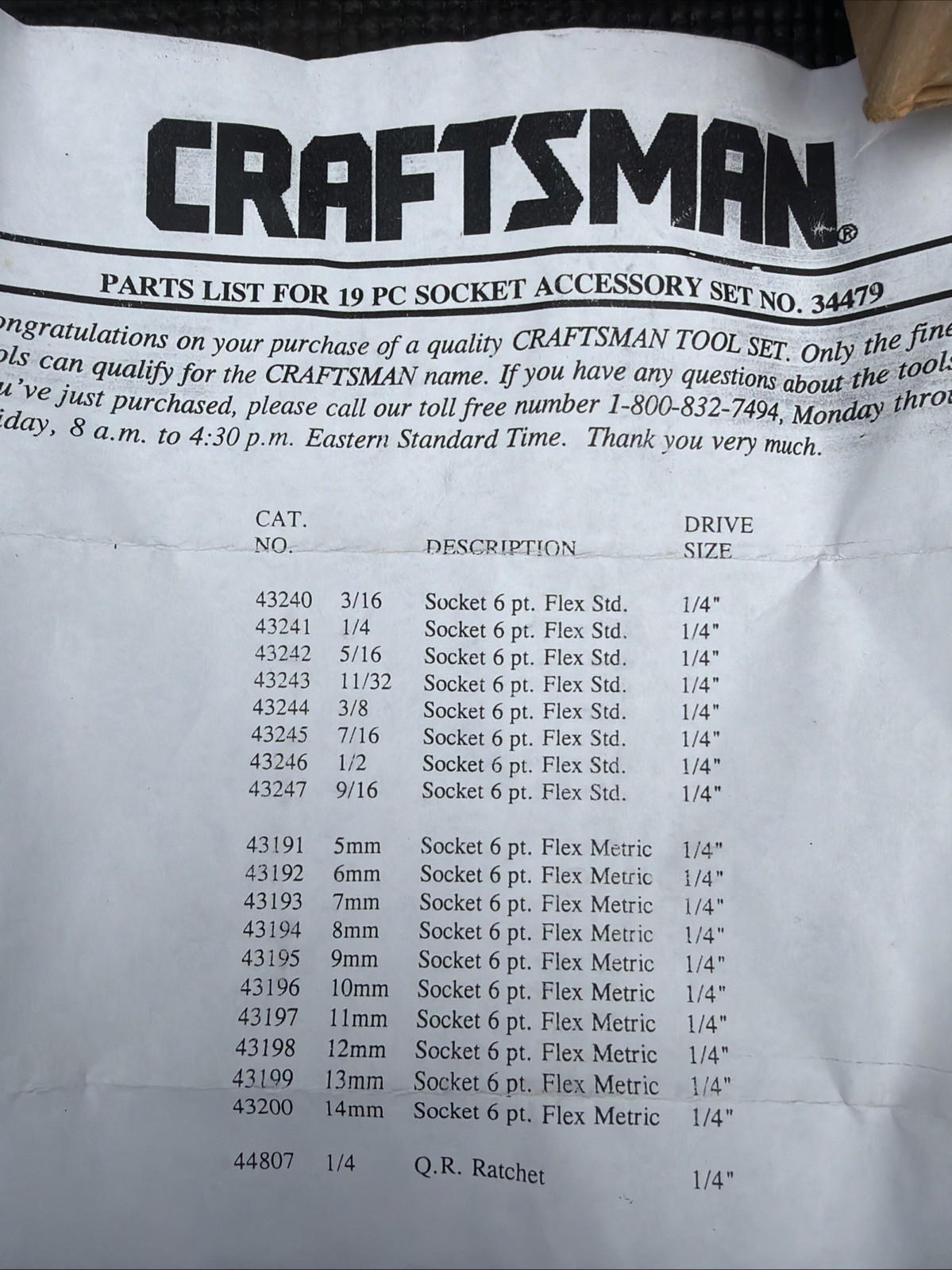 Holy Grail Sears Craftsman USA 1/4” Flex Socket Catalog Set 34479 19p Metric SAE