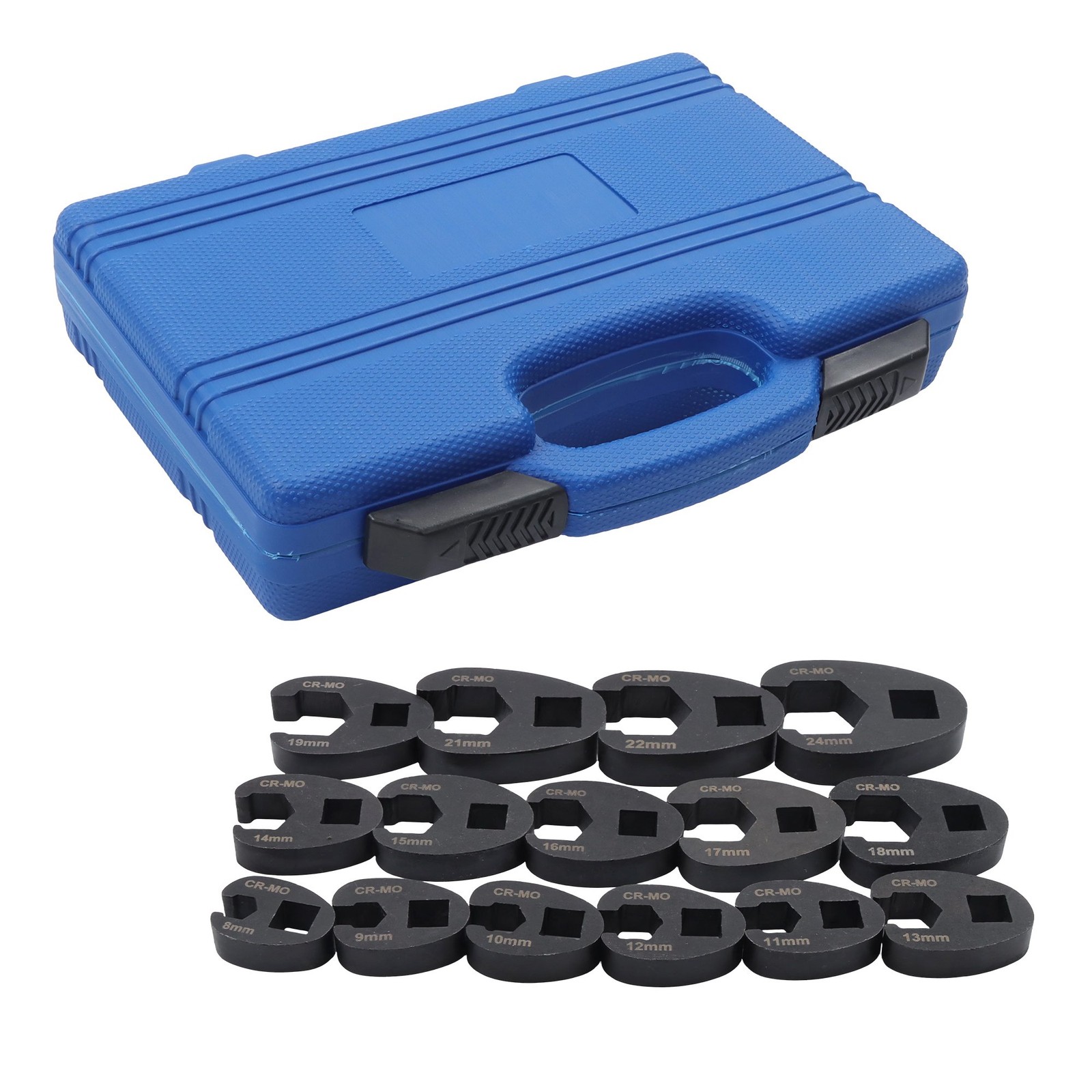 For 8 to 24 mm Nuts 3/8″ and 1/2″ New 15Pcs Crowfoot Flare Nut Wrench Set Metric