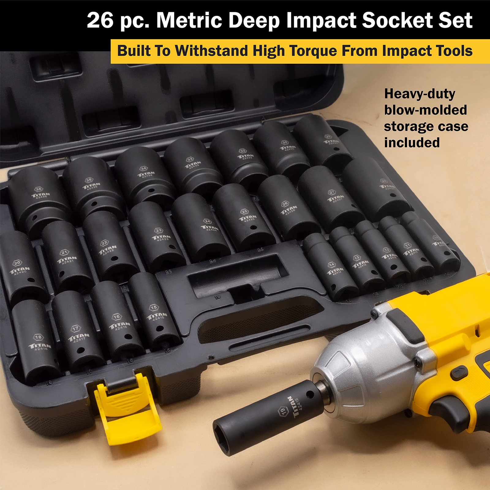 Titan Tools 26 pc. 1/2 in. Drive Metric Deep Impact Socket Set (42406)
