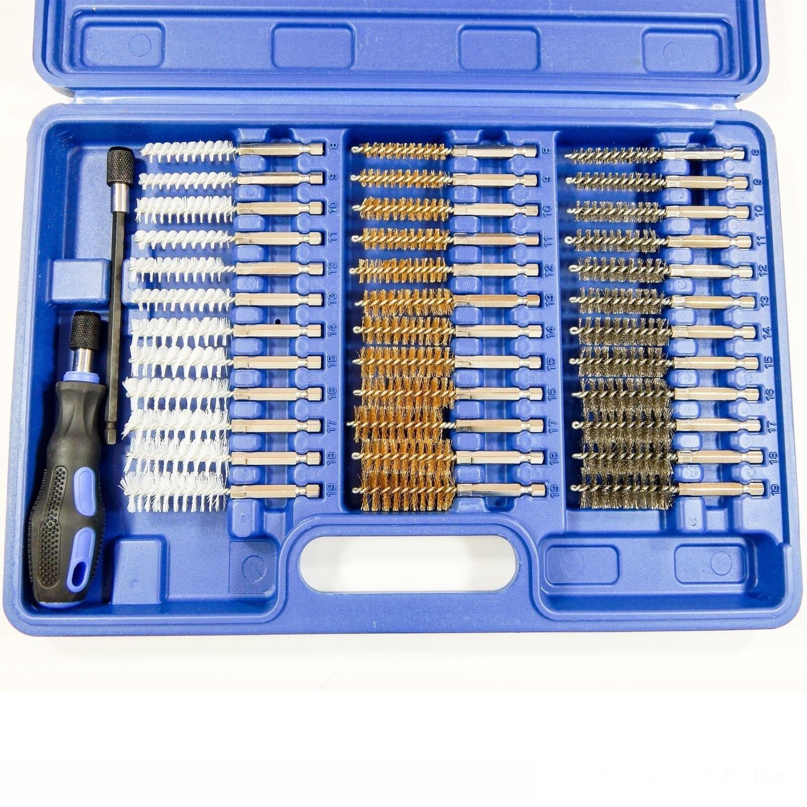 Wire Brush Set 38pc Industrial Quality Extra Long Reach Automotive Tool w/ Case