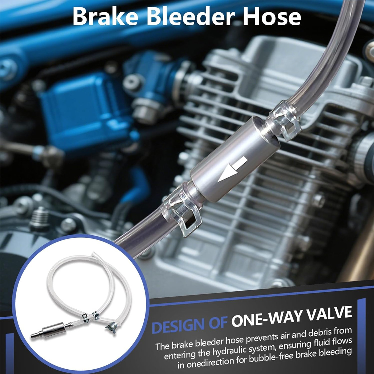 4 PCS Brake Bleeder Hose, One Way Check Valve Tube Bleeding Tool Kit Silver US