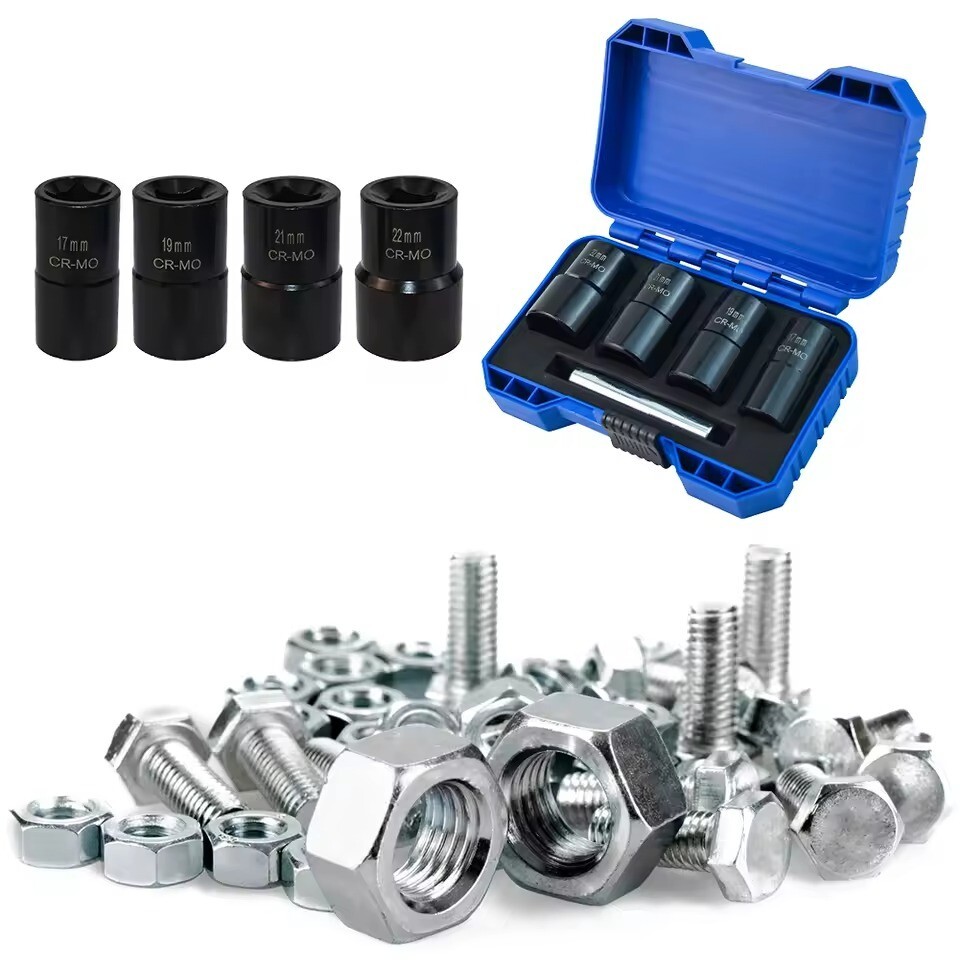 Bolt Nut Extractor 1/2″ Drive Impact Removal Socket Tool Set 17mm-19mm-21mm-22mm