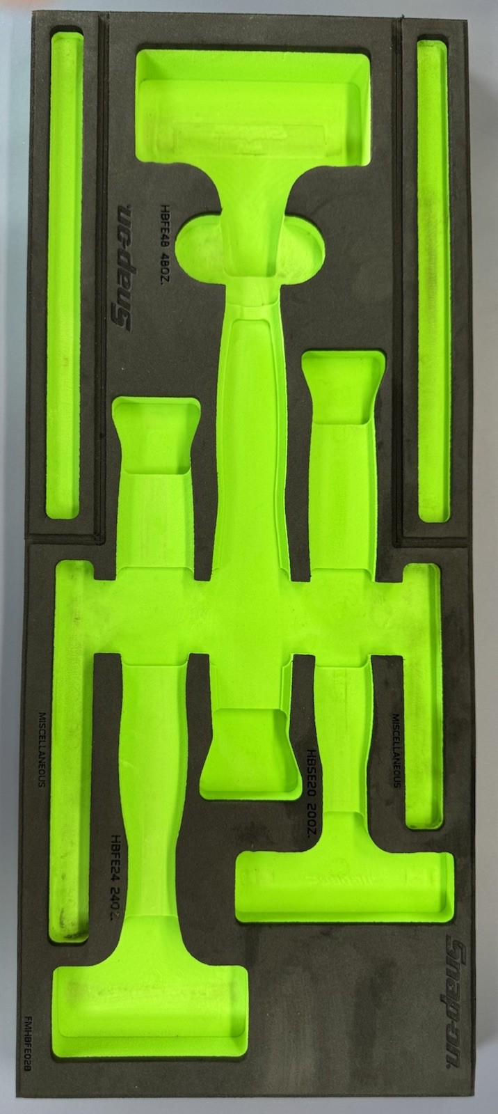 Snap-on HBFE6FG 16 20 24 32 48 56 oz 6-pc Green Dead Blow Hammer Foam Set