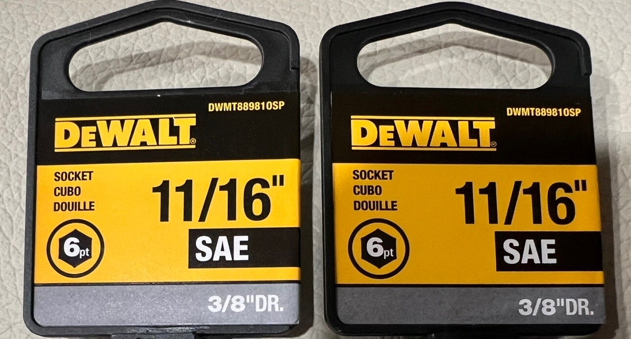 2 New Dewalt 11/16 Socket 3/8 Drive 6 Point Chrome Sockets