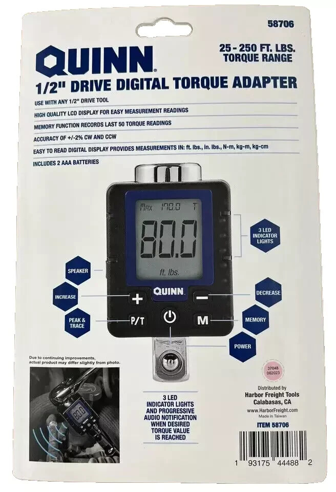 QUINN Heavy Duty Professional 1/2″ DRIVE DIGITAL TORQUE ADAPTER 25-250 FT. LBS.