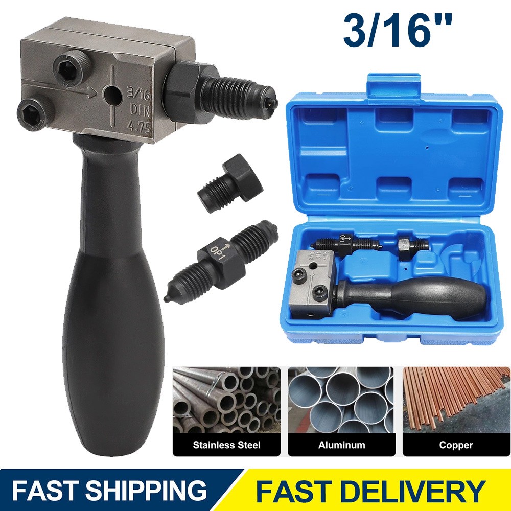3/16″ Car Brake Line Double Flaring Kit 45° Handheld Pipe Flares Tool w/ Storage