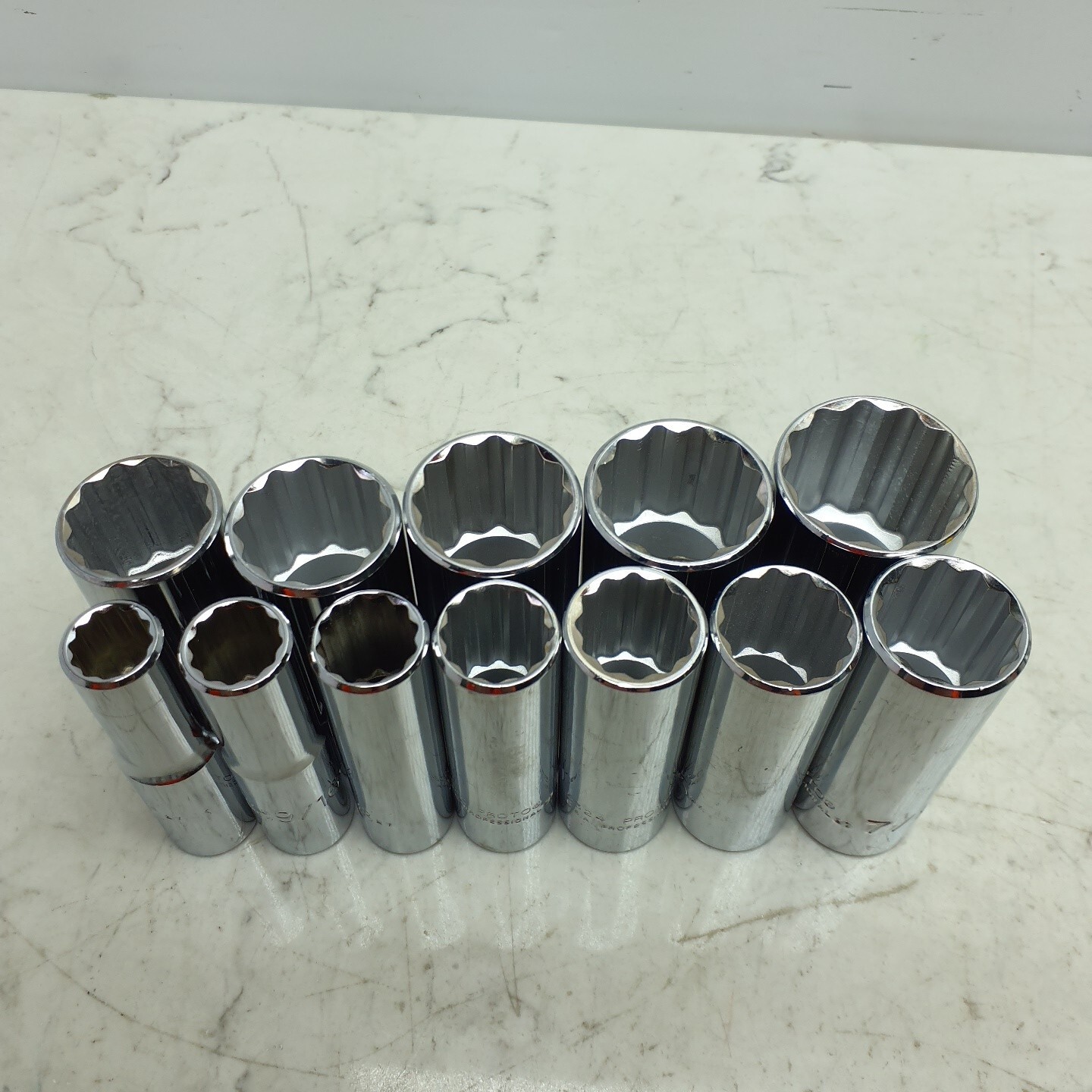62Pc PROTO 1/2″ 12 & 8 Point SAE Socket Set Chrome *SEE DESCRIPTION FOR DETAILS
