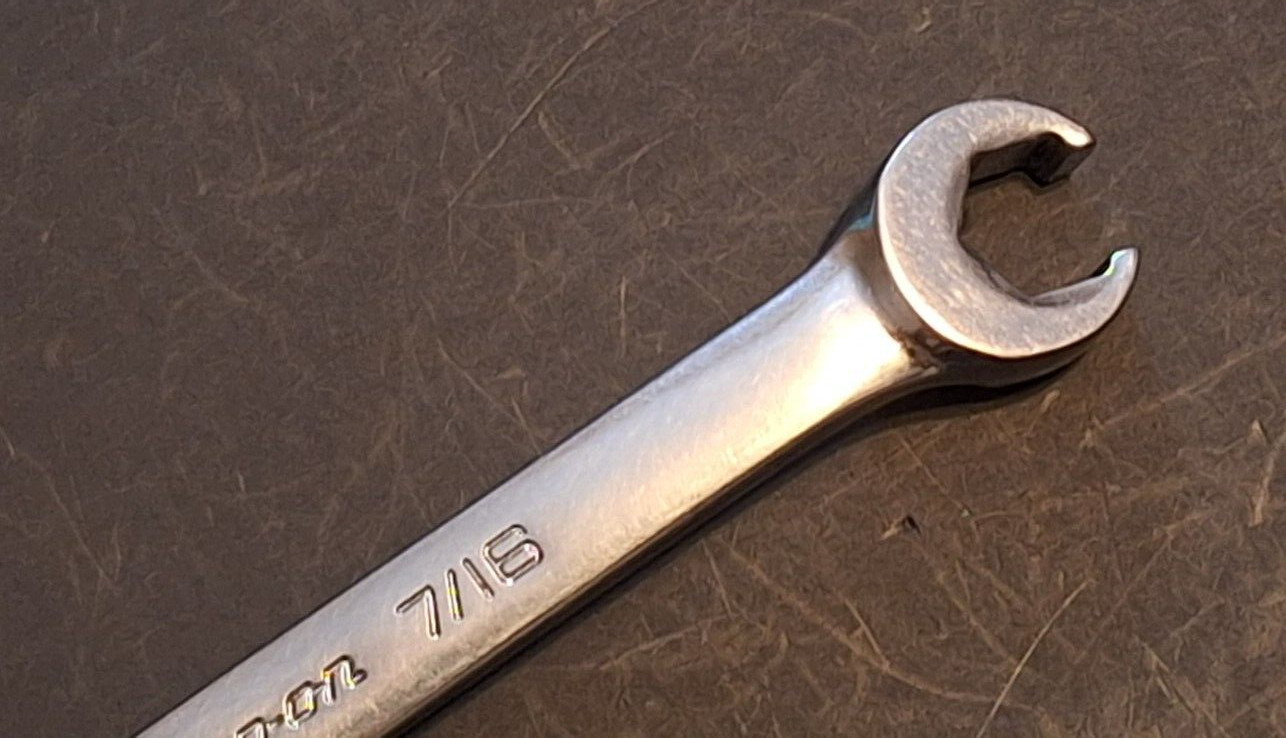 Snap On 3/8-7/16″ 6 Point Flank Dr double end flare nut wrench RXFS1214B