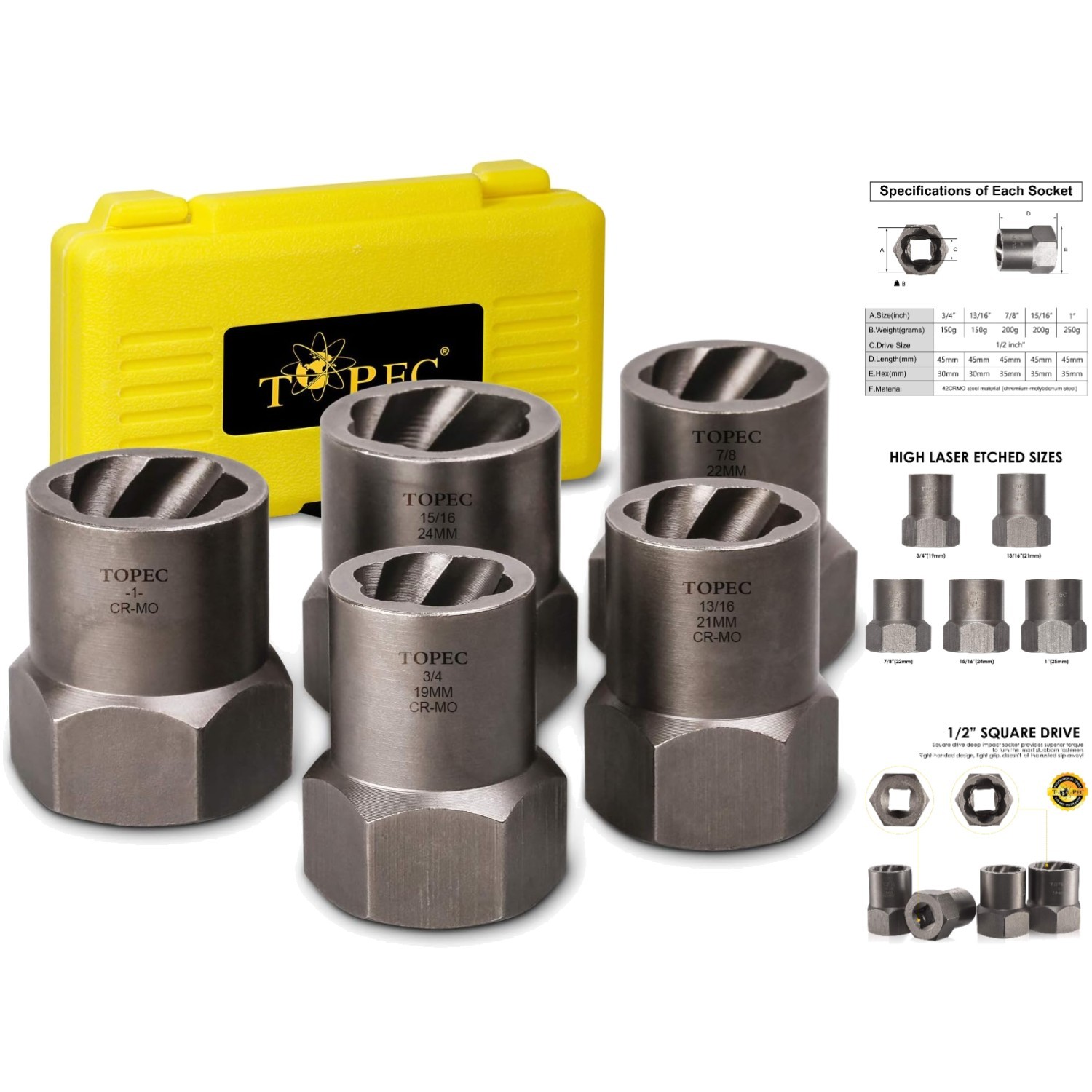 Effortlessly Remove Rusted Bolts – 5-Piece Impact Extractor Set for Mechanics