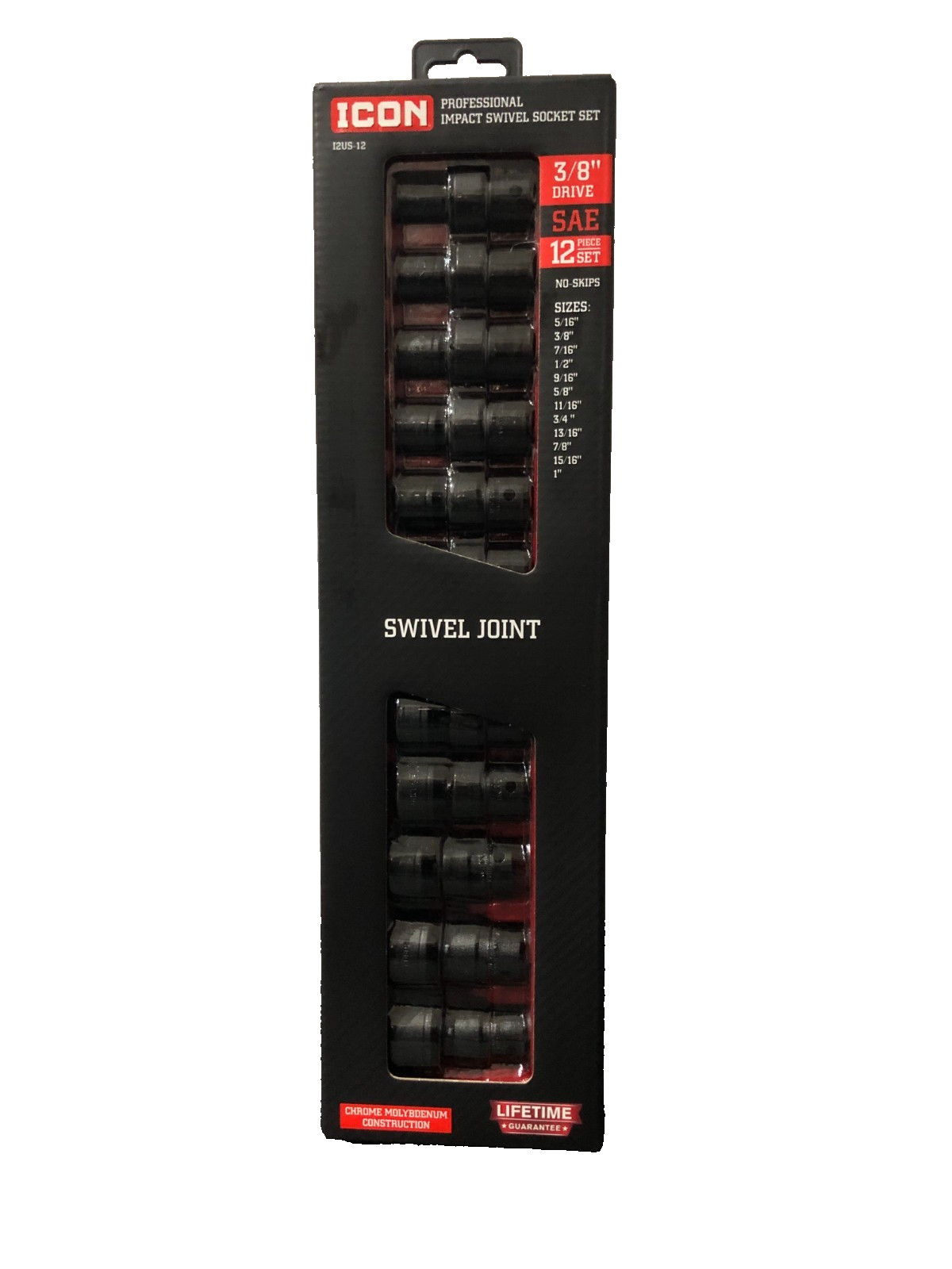 ICON SAE 3/8″ Drive Impact Swivel Socket Set, 12 piece set 12US-12 #59745