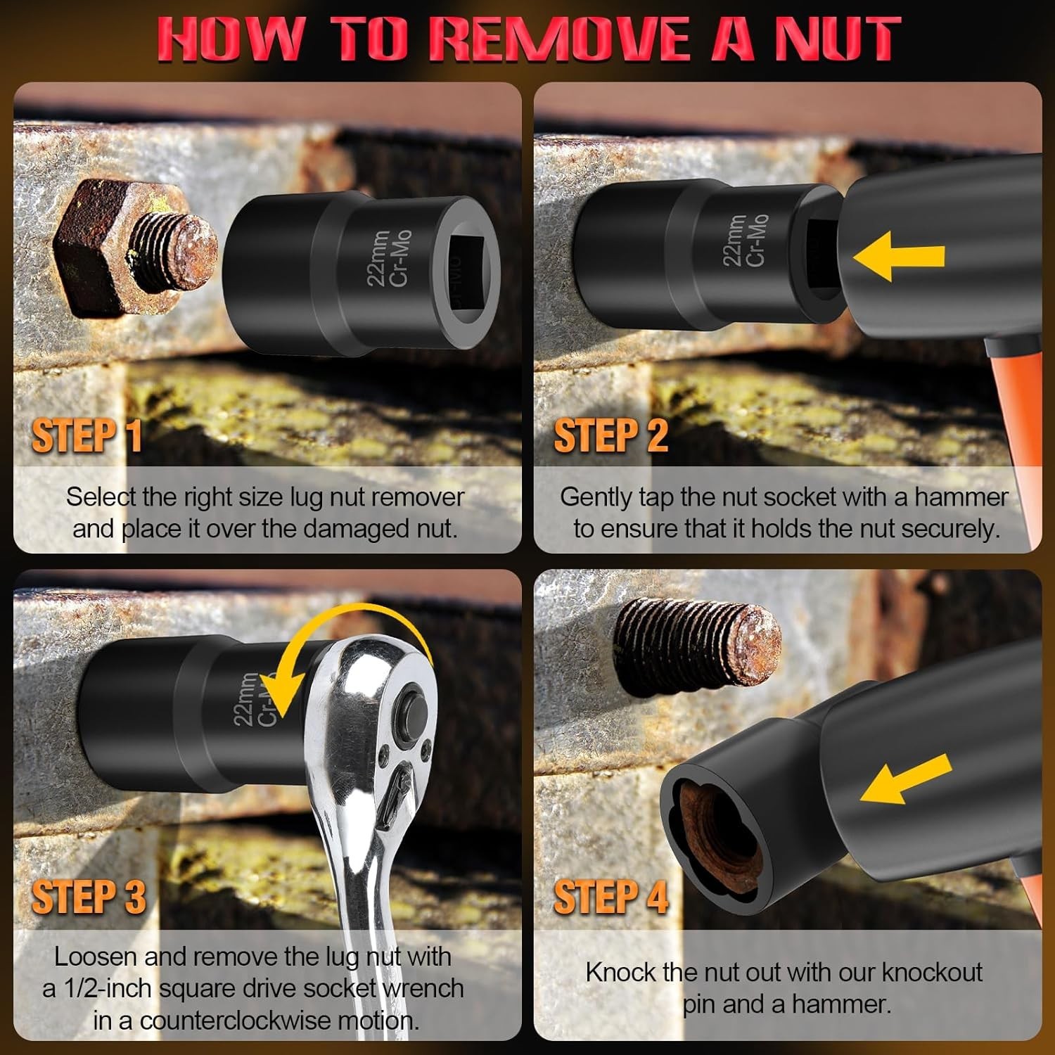 10PC Bolt Extractor Set 1/2″ Drive Lug Nut Remover Socket Impact Tool