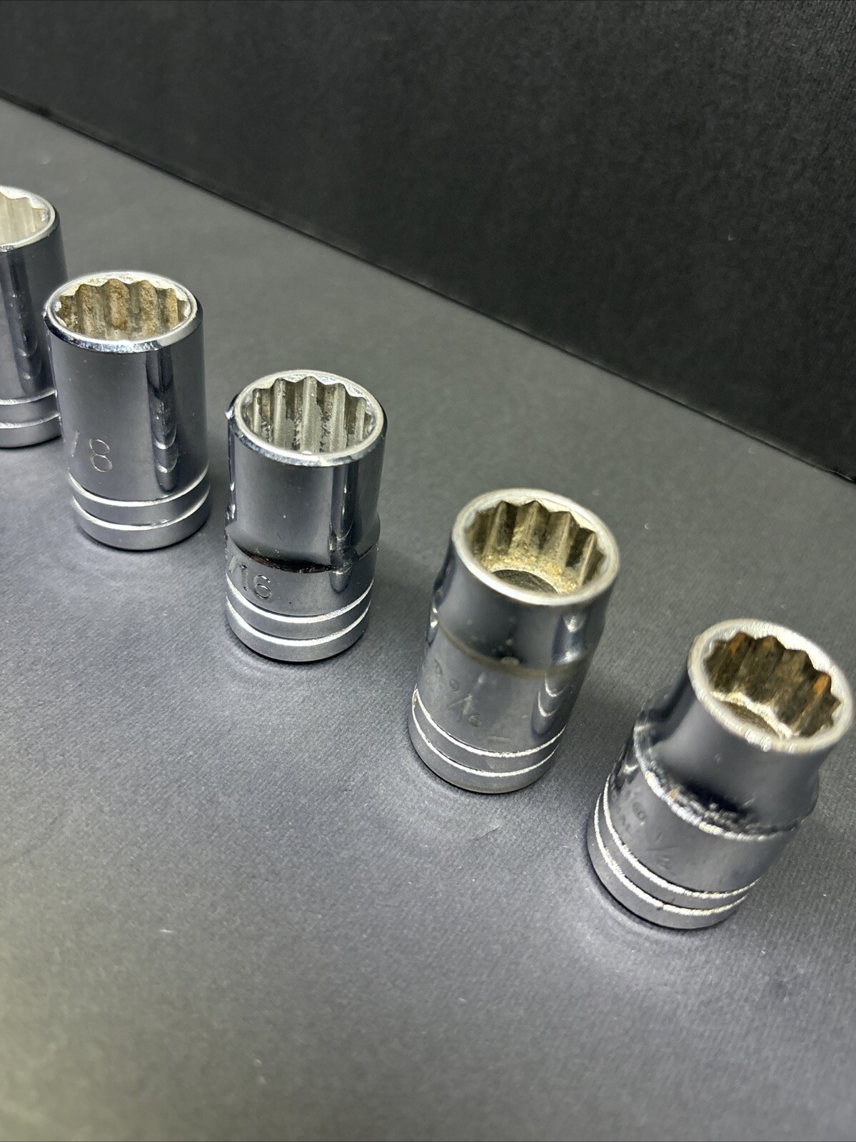 8 Proto 1/2″ Drive 7/8, 15/16, 13/16, 11/16, 9/16 SAE Sockets Chrome 12 Pt USA