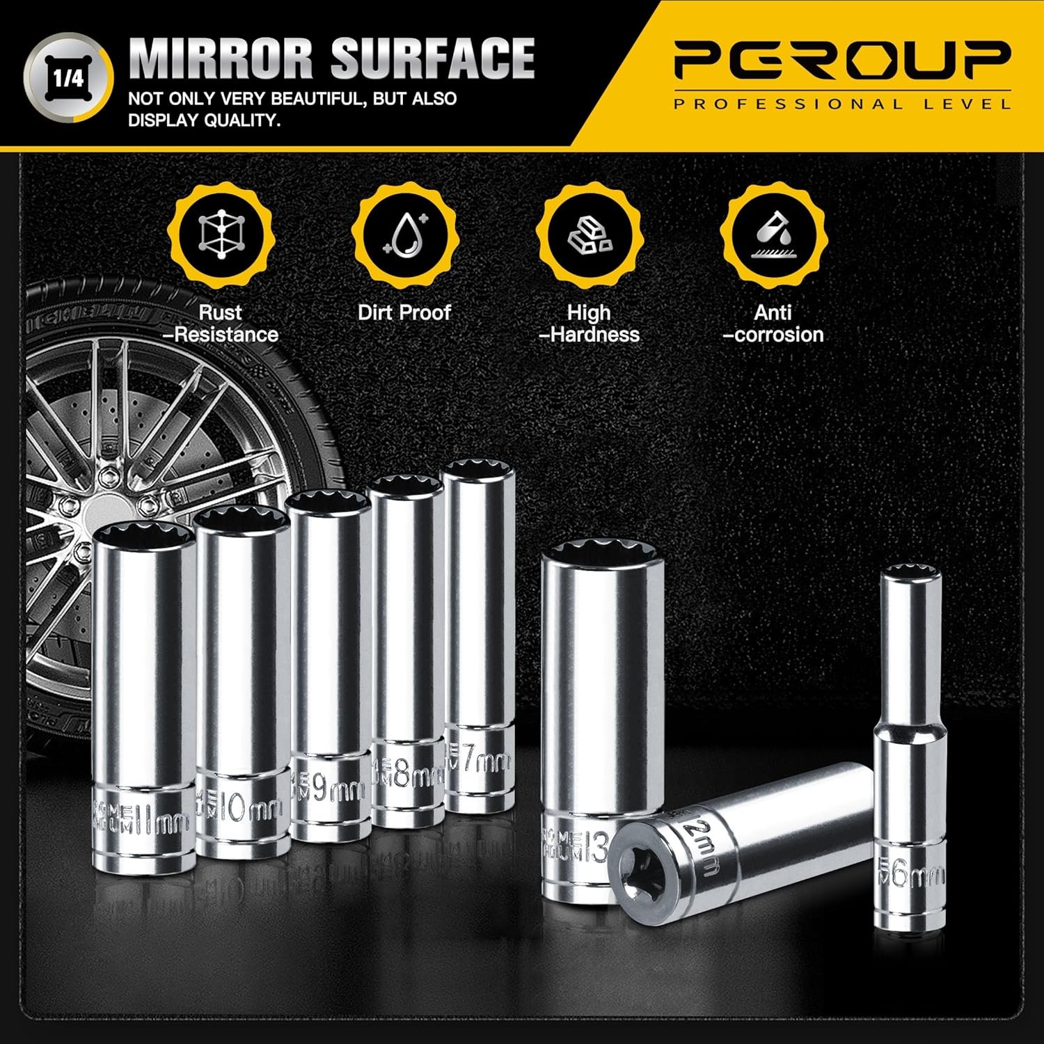 1/4 Inch Drive Socket Set – 8 Piece Metric 12-Point Deep 1/4-12PT-8PC