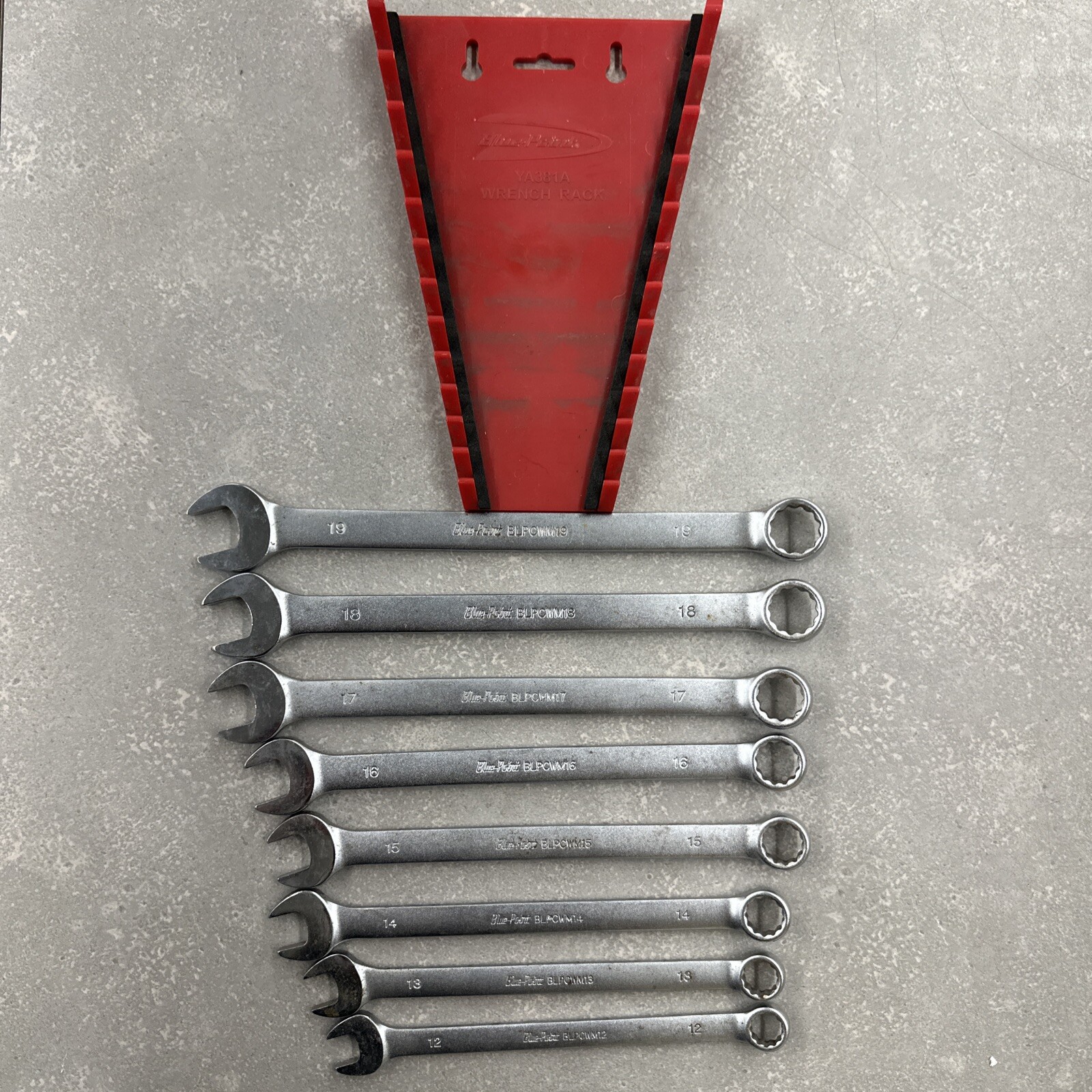 Blue Point Wrench 9 Pcs BLPCWM Metric 11mm-19mm 12pt With YA381A Wrench Rack