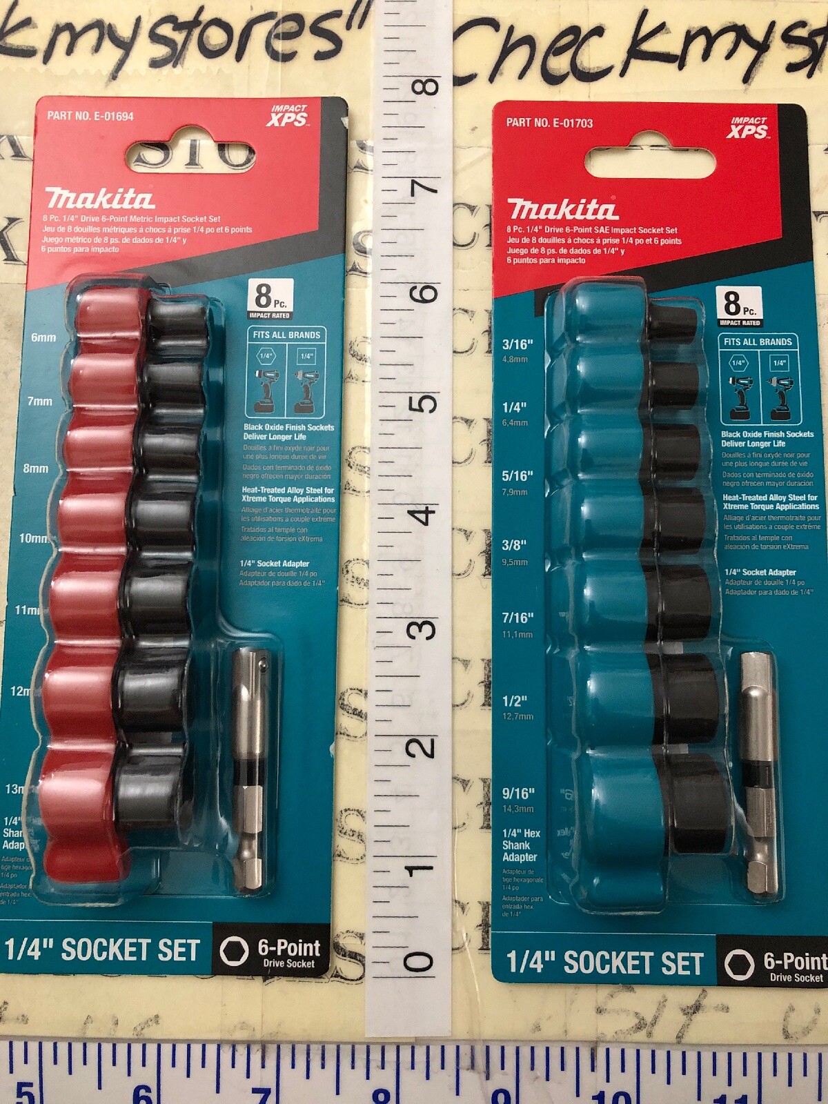 new Makita Impact Xps 1/4” Socket Set Metric+Sae 6 Point Drive Total 16 Pc.