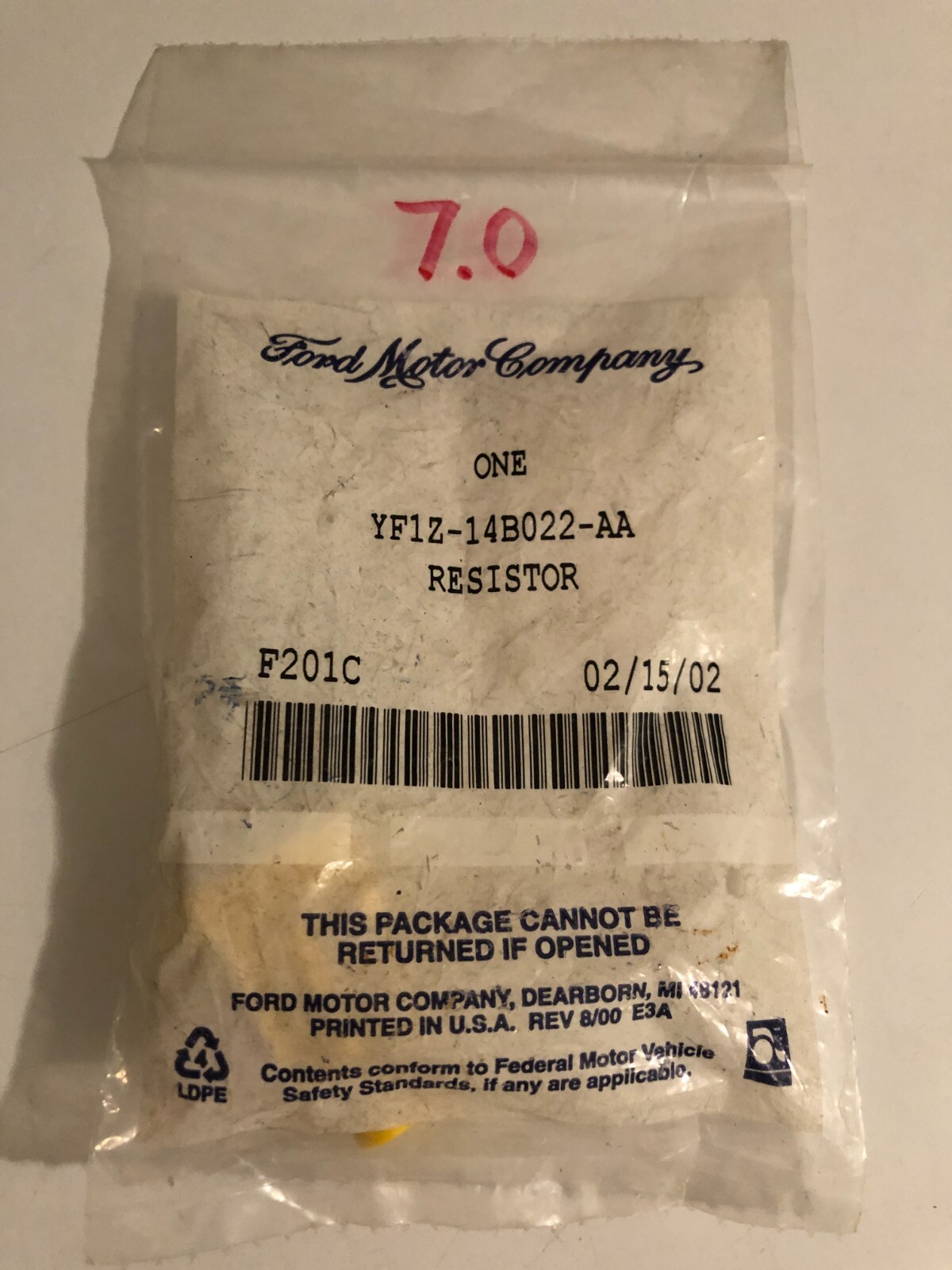 FORD Genuine OEM YF1Z-14B022-AA SRS Side Bag Light Eliminator Resistor Connector