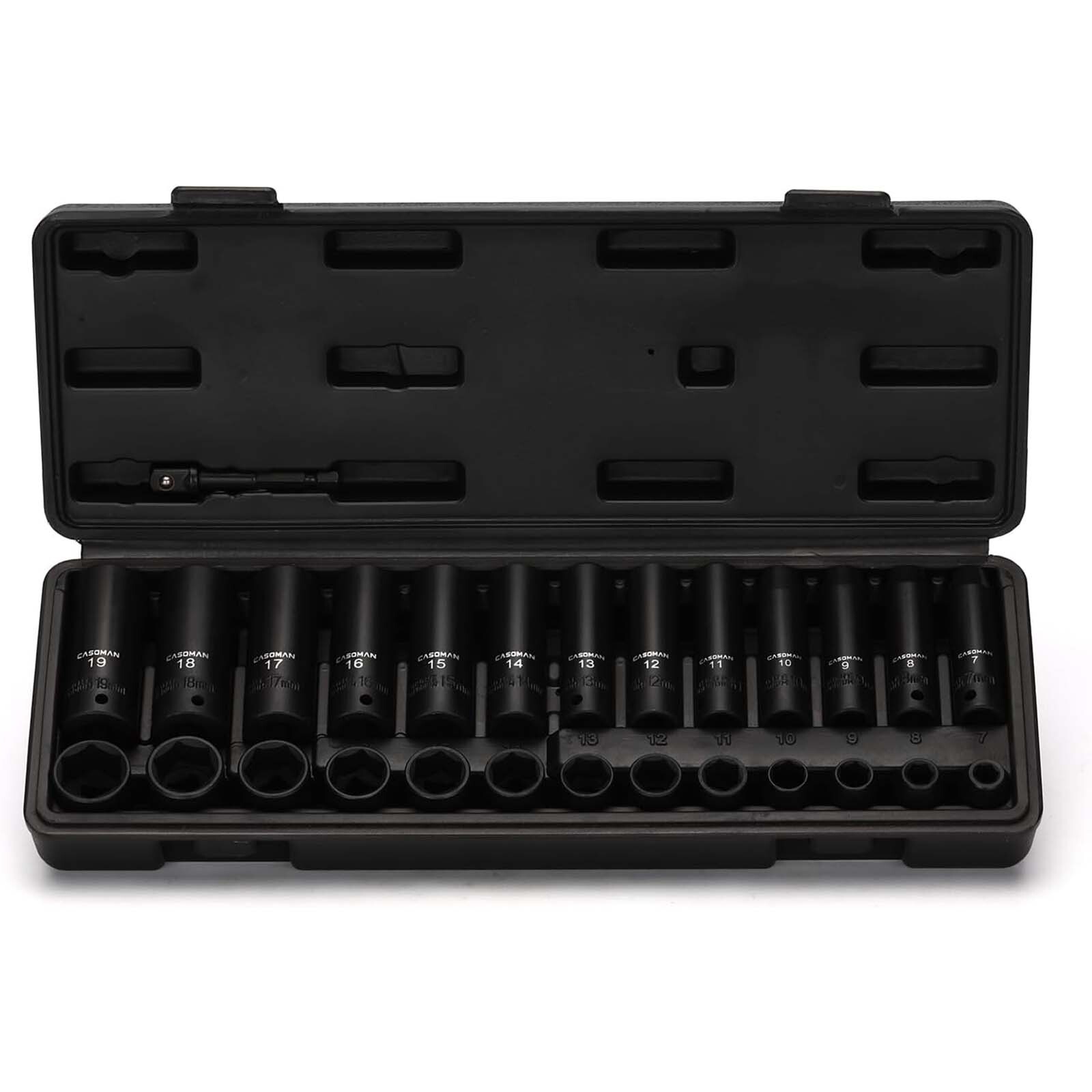 27 PCS 3/8″ Drive Impact Socket Set Deep&Shallow Metric 7mm-19mm 6 Point CR-V