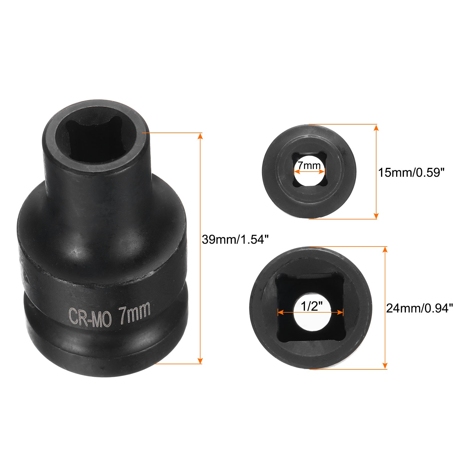 4 Point Square Socket 1/2″ Drive 7mm Metric CR-MO Square Impact Wheel Socket