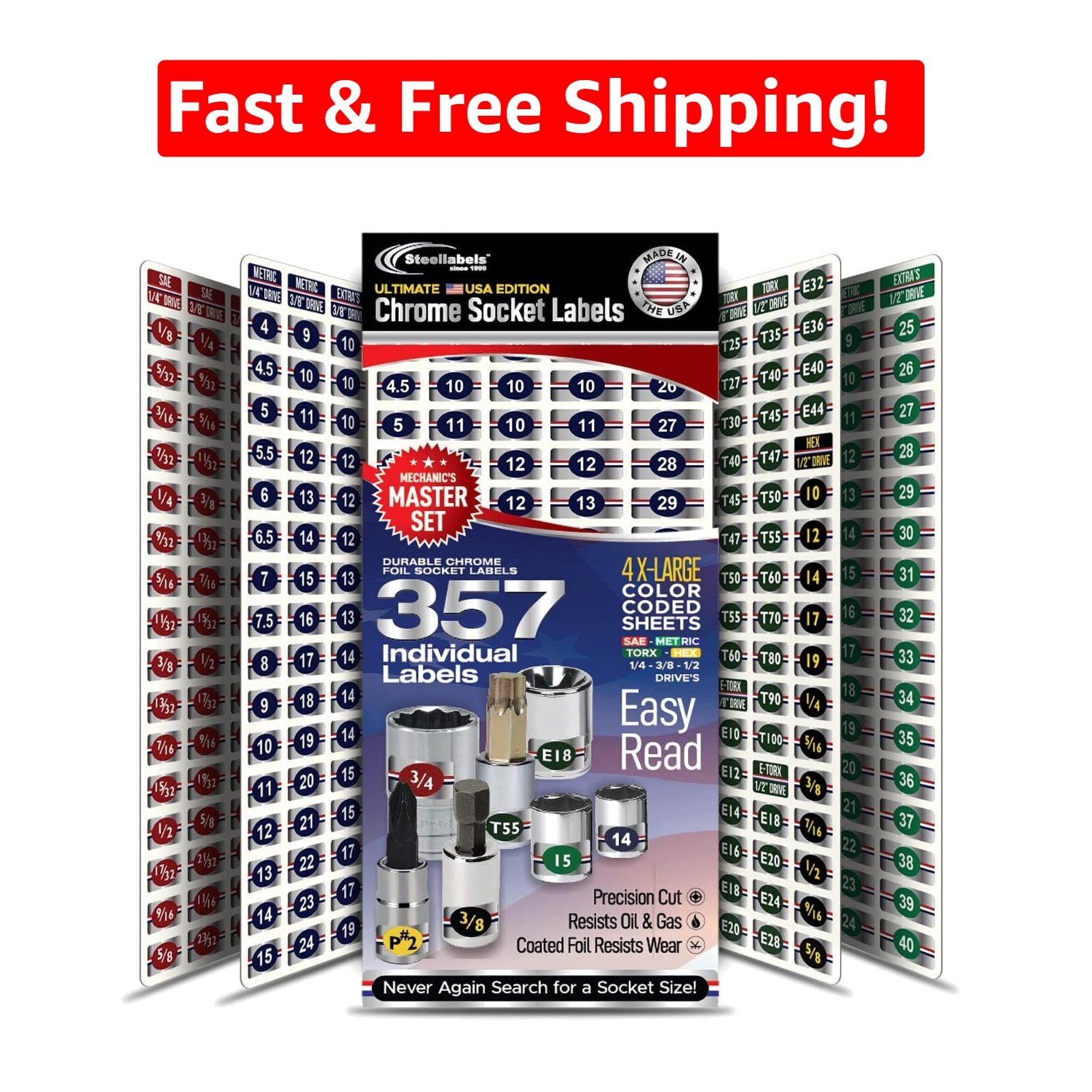 Complete Chrome Socket Label Set: 357 High-Quality Adhesive Labels for All Tools