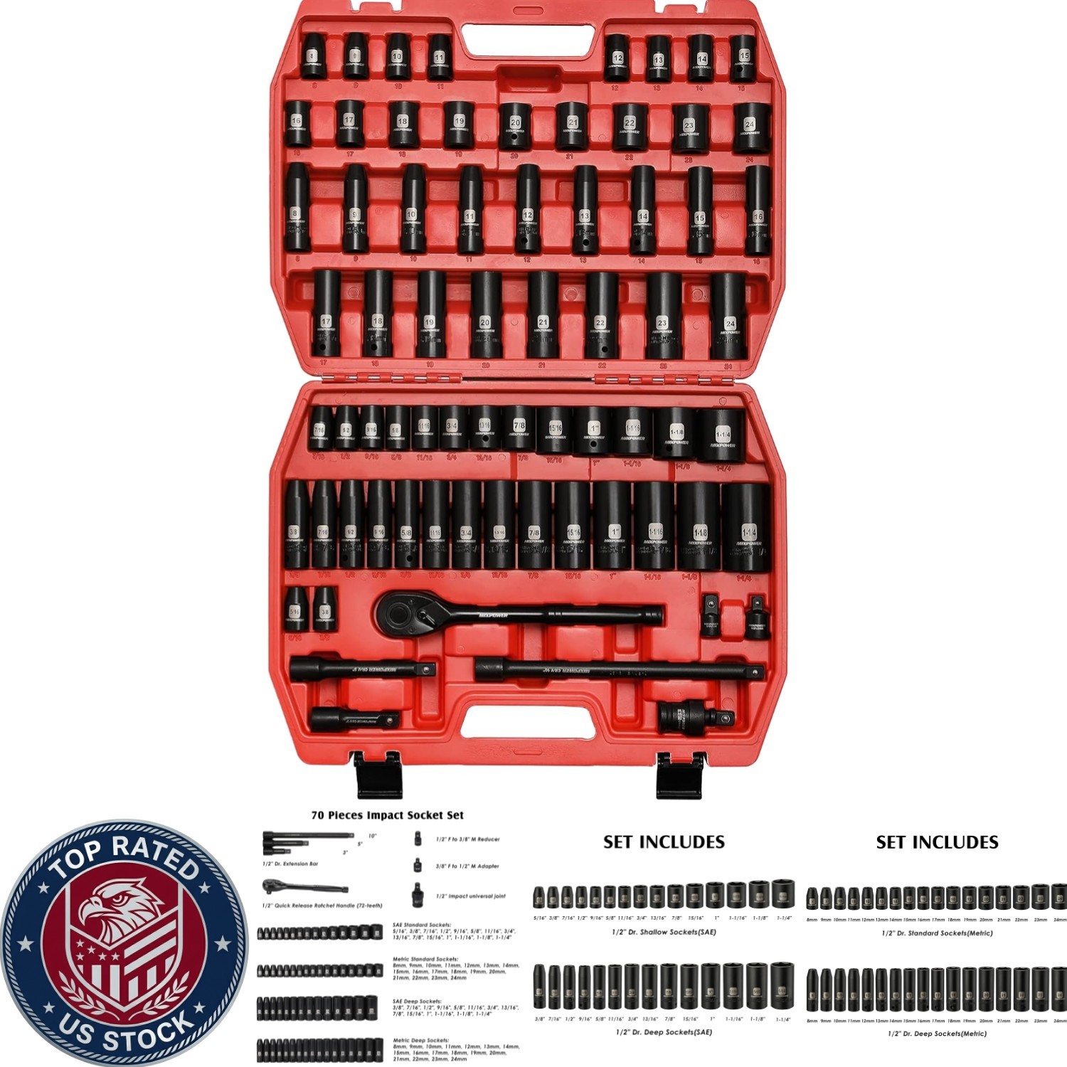 Durable 70-Piece Impact Socket Set with High-Torque Design – Quality Guaranteed