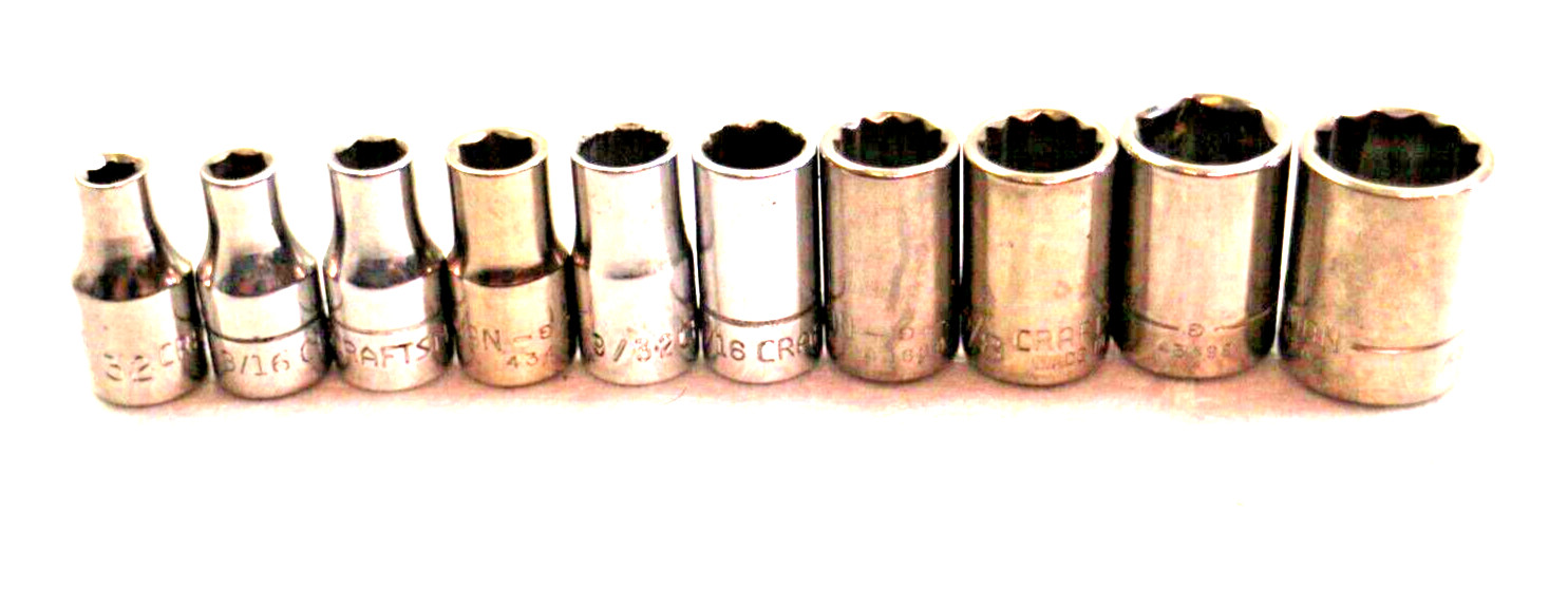 Craftsman 10-piece 6 & 12 Point low 1/4″Drive SAE Sockets 5/32-1/2 43481-43807