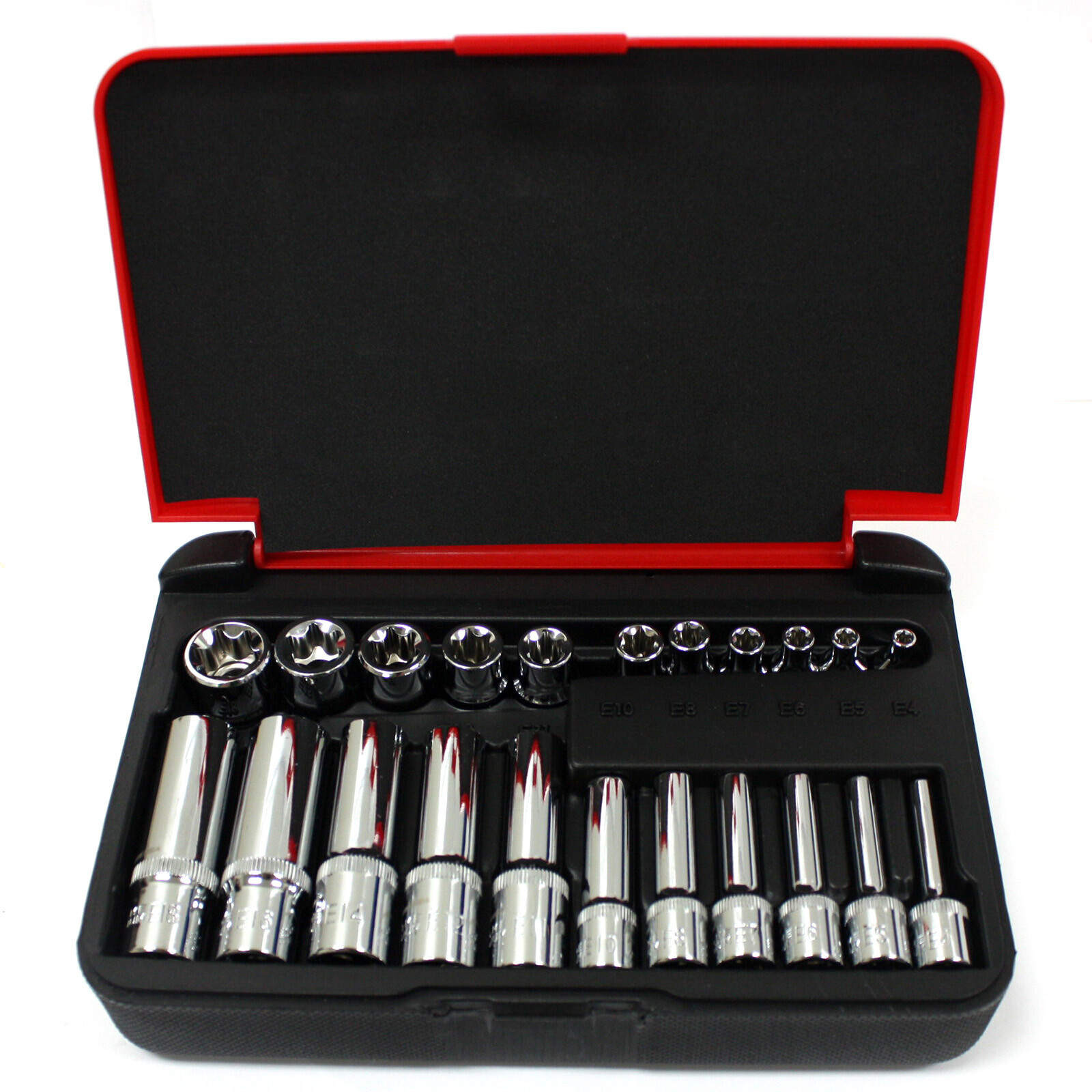22 pc 1/4″ & 3/8″ Drive Female Torx Socket Set E4-E8 E10-E18 Deep & Shallow
