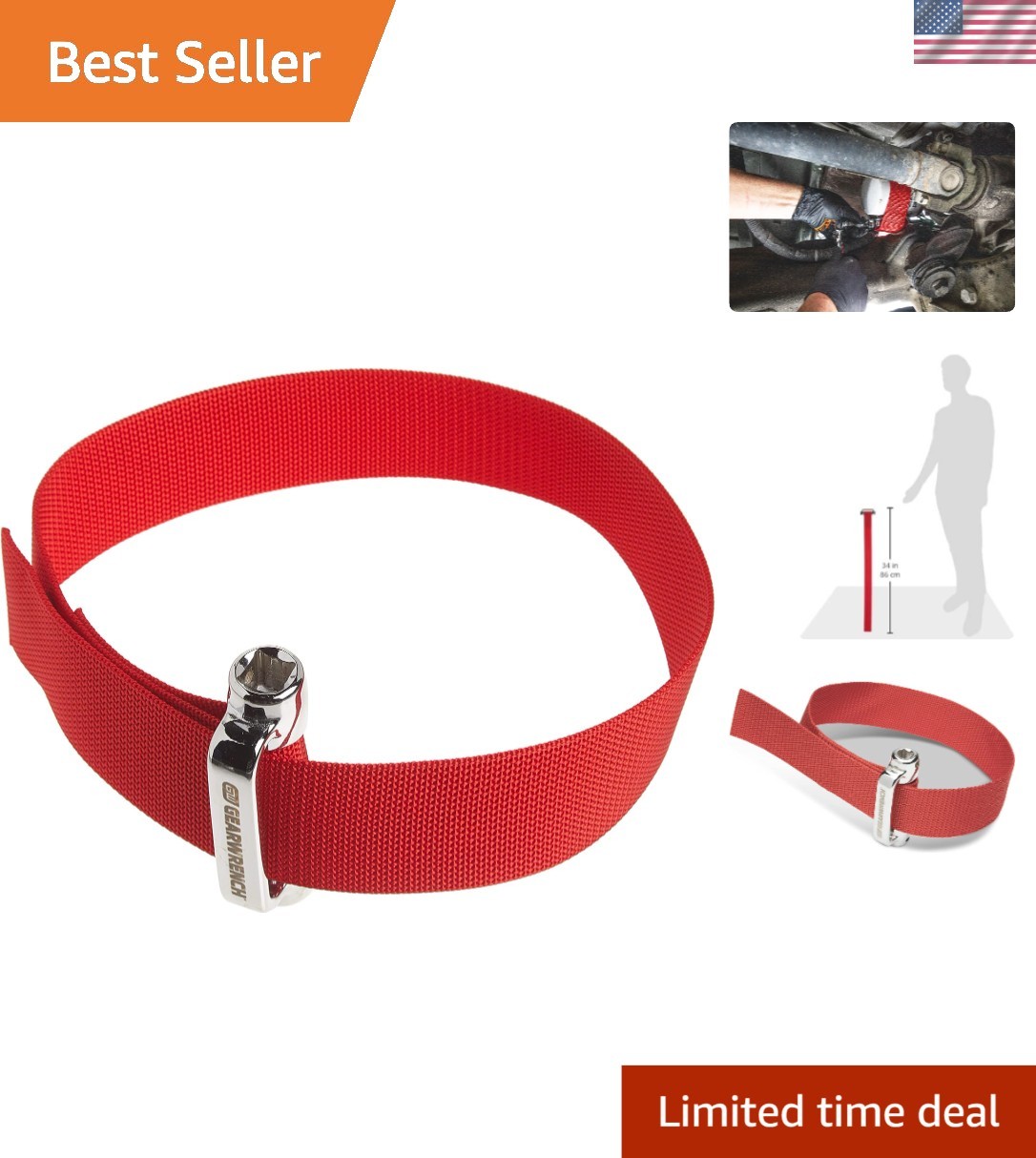 High-Strength Oil Filter Strap Wrench – Chrome Plated, 32 Inches for All Filters