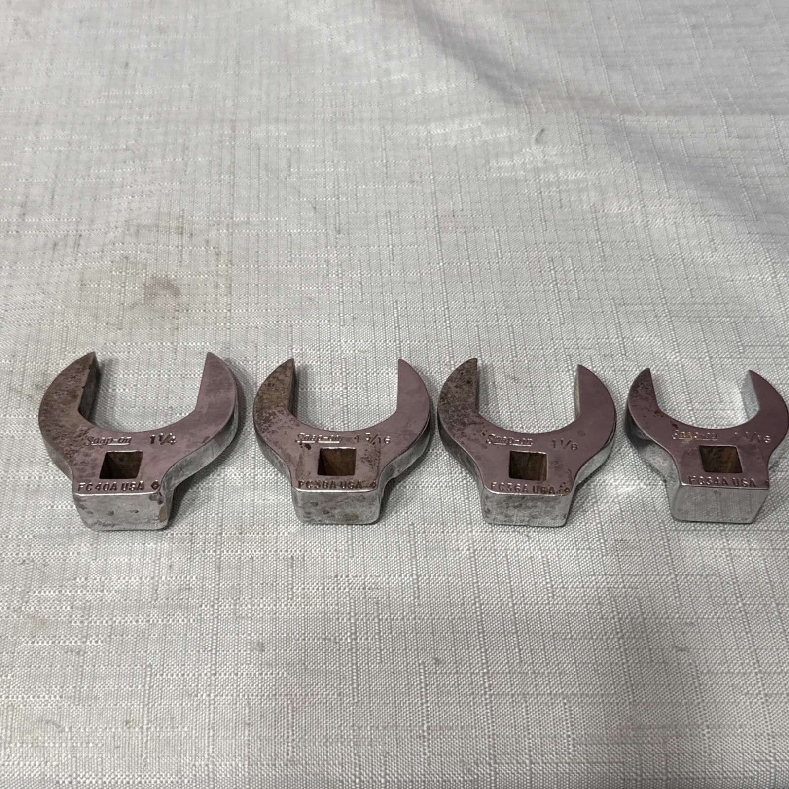 Snap-on 3/8″ Dr 1-1/4″, 1-3/16”, 1-1/8″, 1-1/16″ Open-End Crowfoot Wrench Lot 4