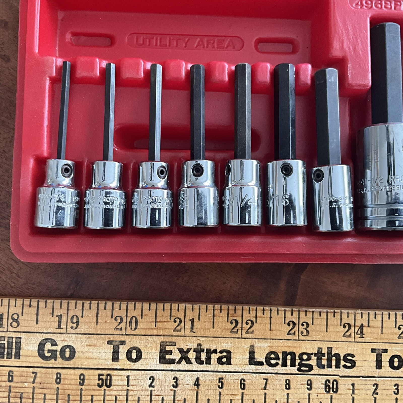 Proto Industrial Tools 10-Piece 1/8 & 5/8 Drive Hex Bit Set in 4968PB Case