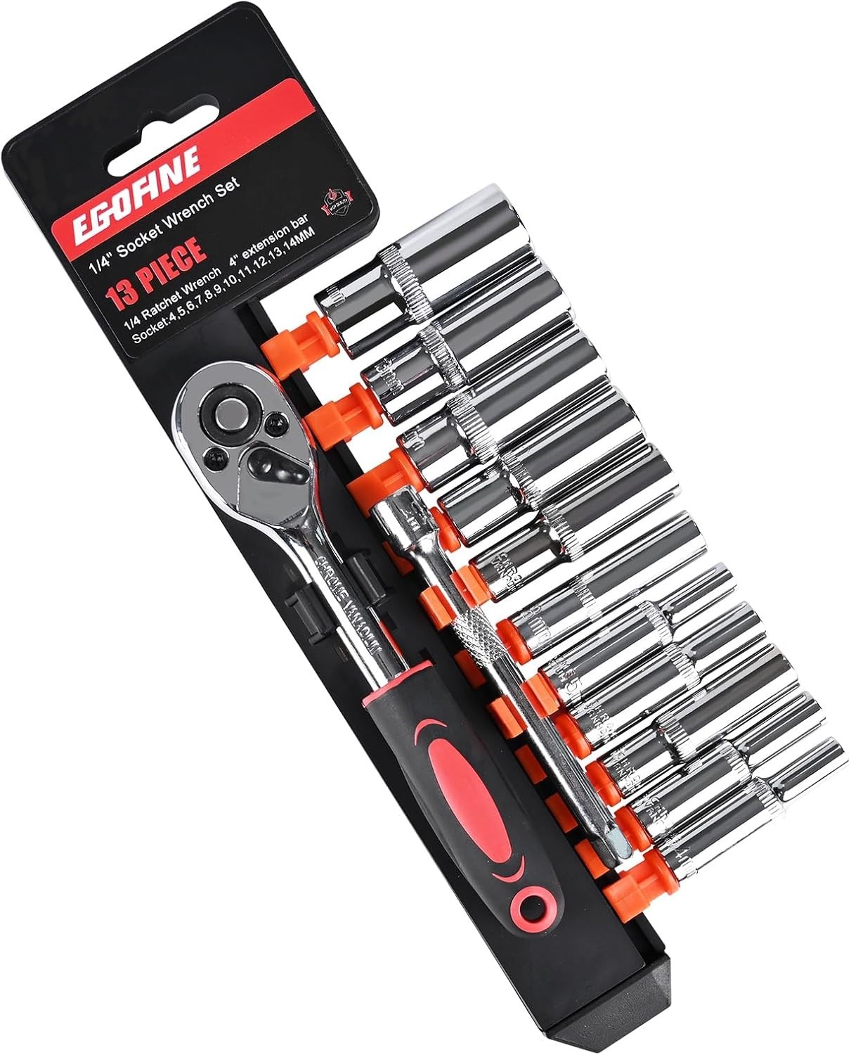 13PCS 1/4″ Drive Deep Socket Set,Metric4-14MM,6-Point, Cr-V Steel