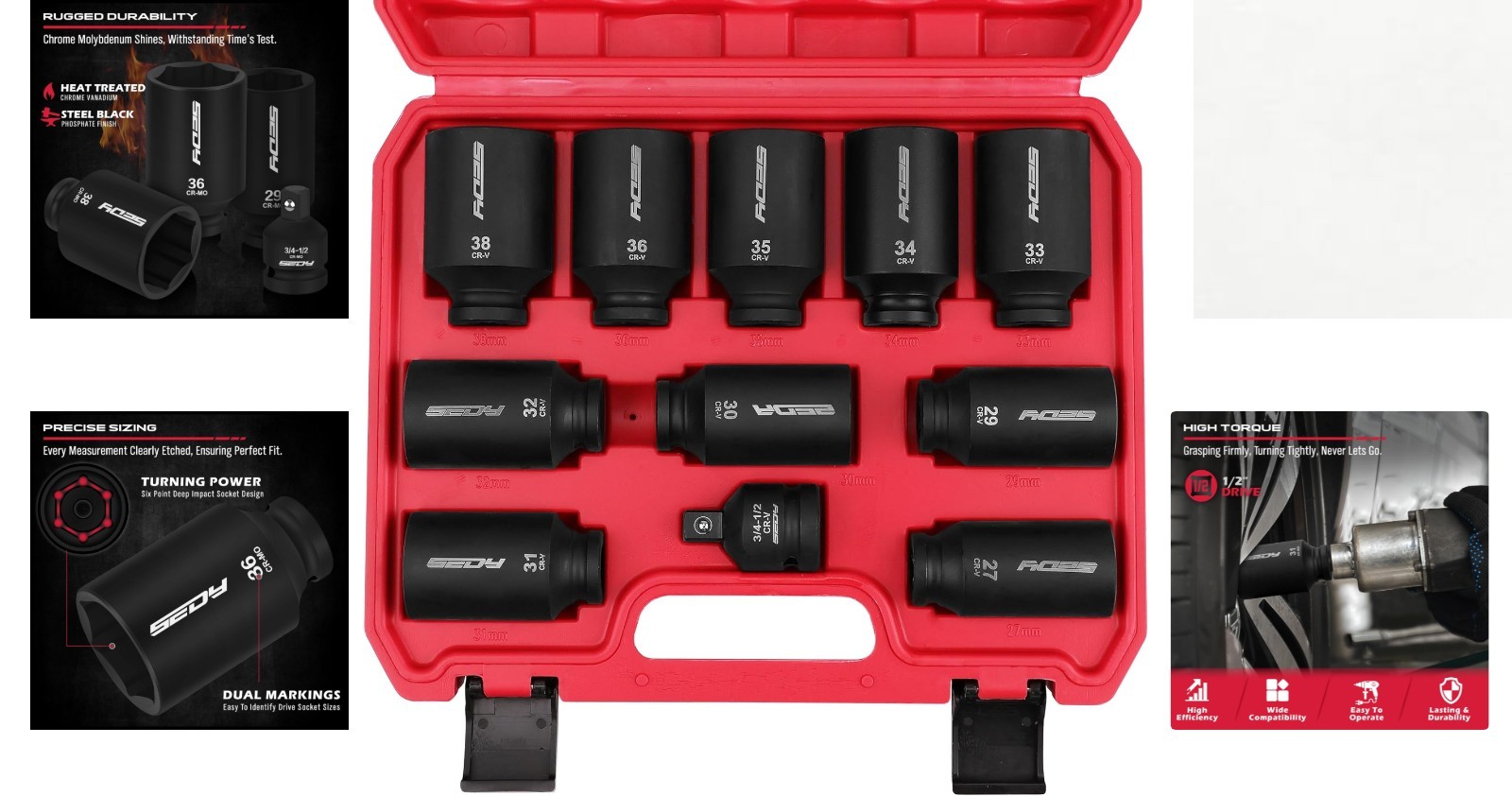 11-Piece High-Torque Impact Socket Set – Chrome Molybdenum Steel, Metric Sizes