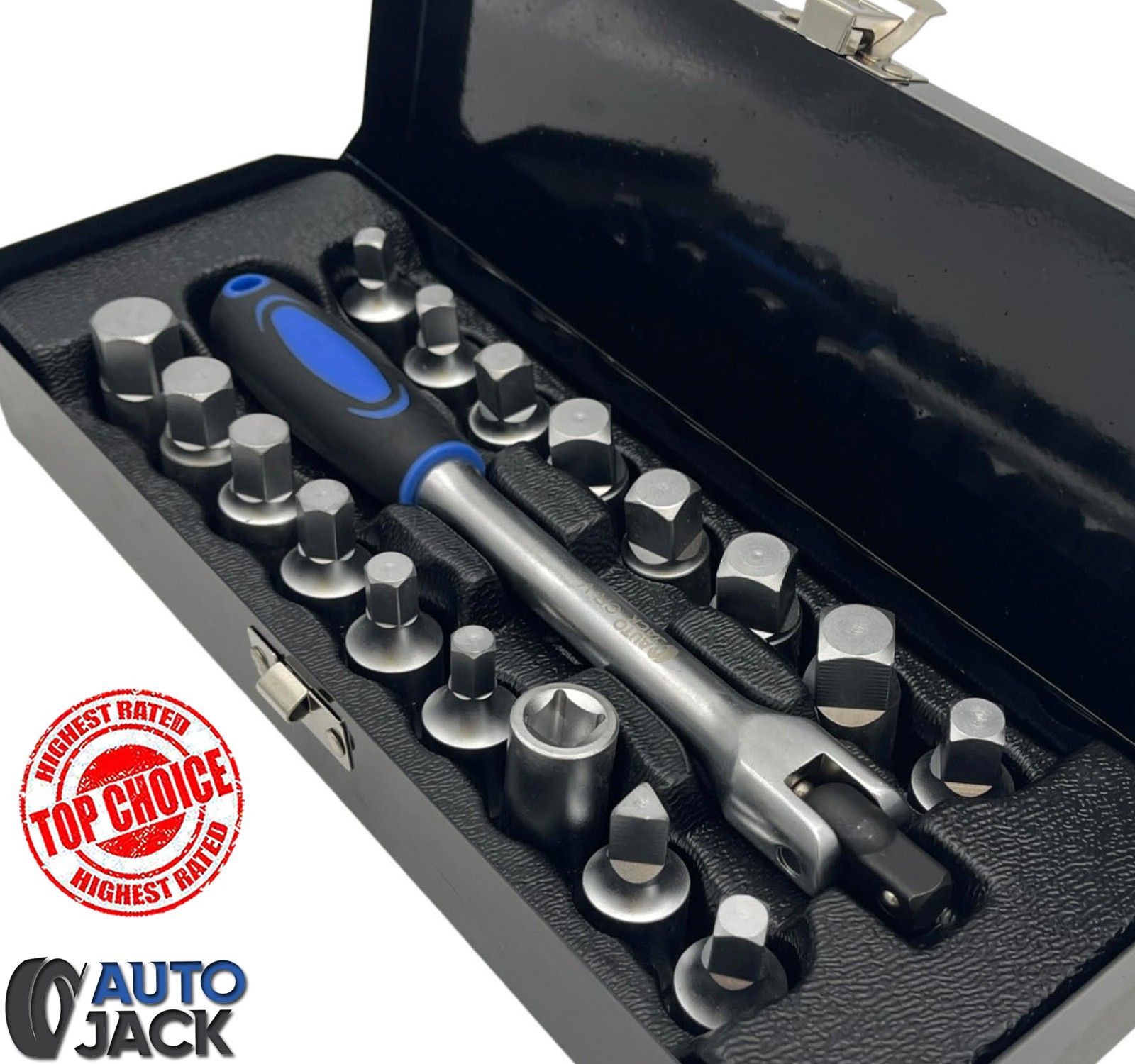 Sump Plug Key Set 18pc 3/8″ Drive Hex Square Triangle Oil Drain Tool Kit Case