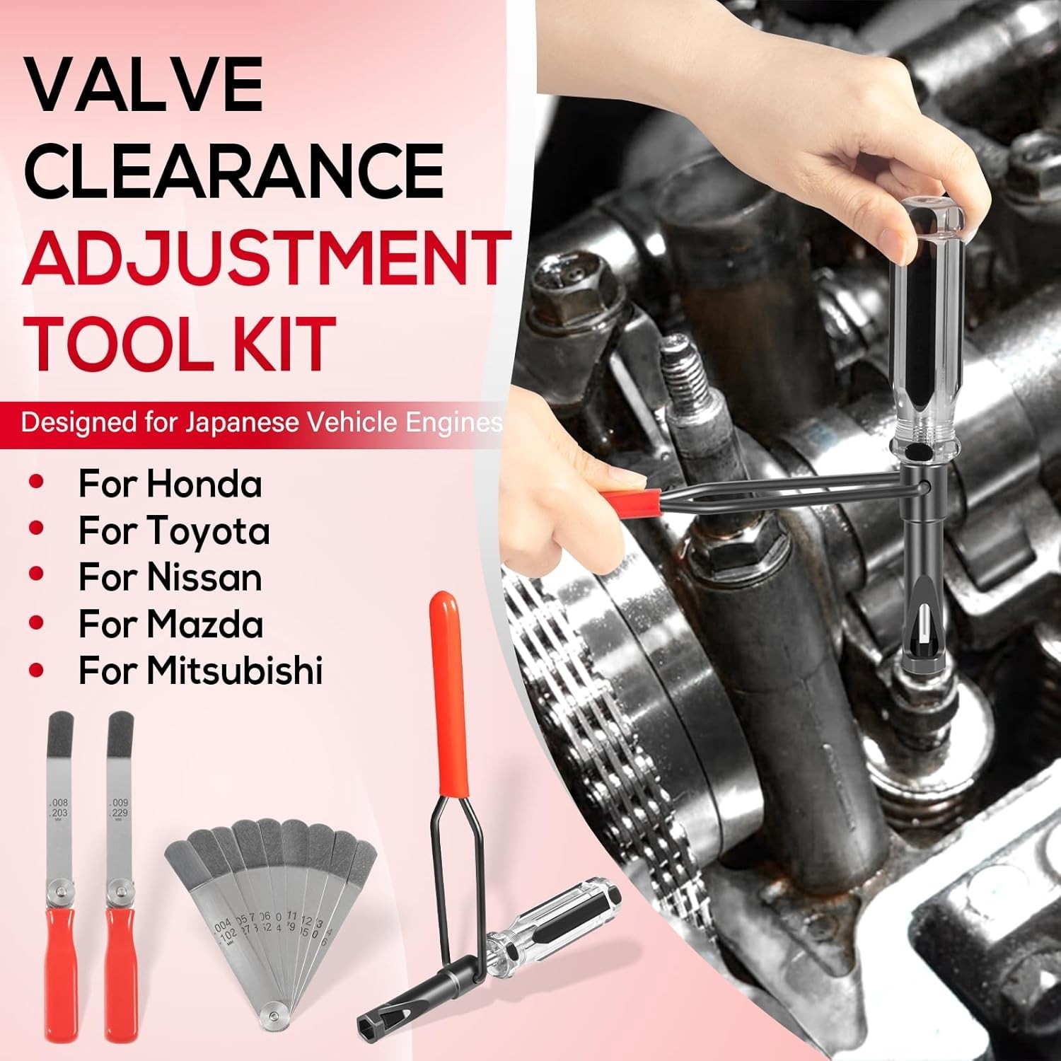 Valve Clearance Adjustment Tool Kit Offset Feeler Gauge Set+Jam Nut Valve
