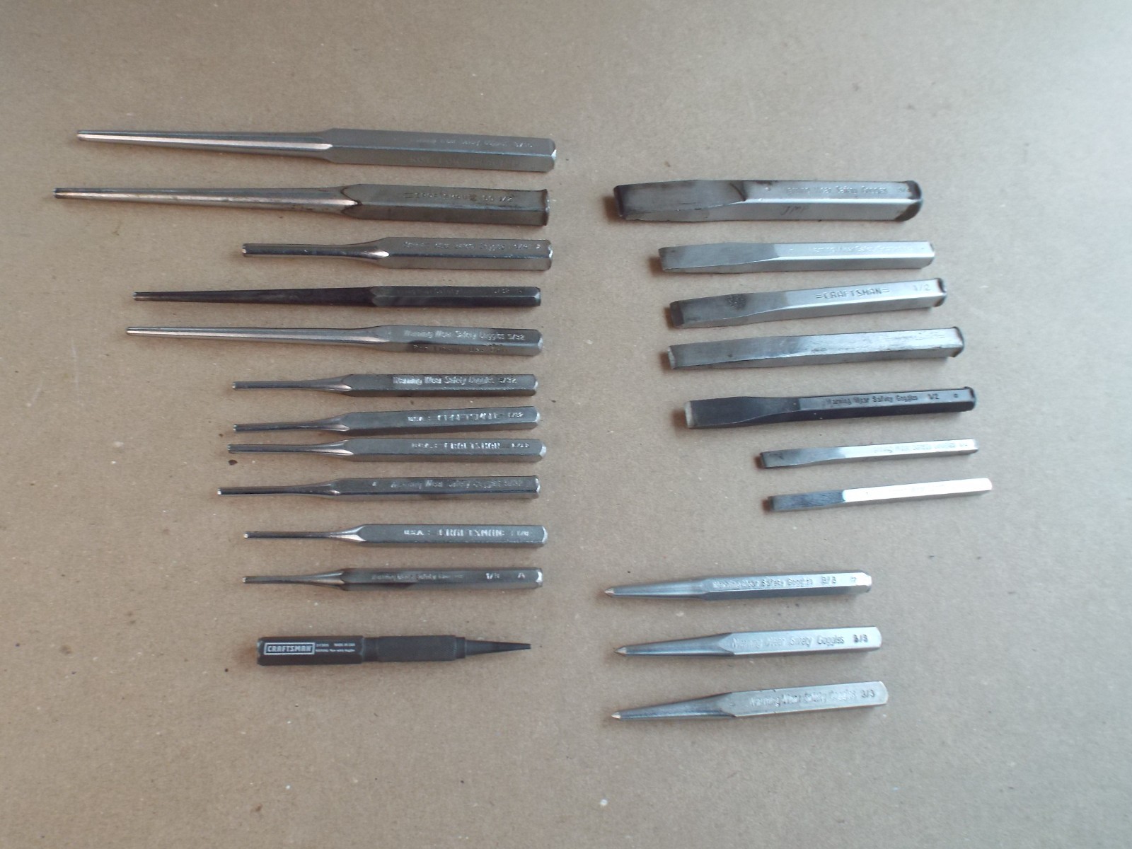 VTG 22 Pc Craftsman Chisel, Punch, Pin Punch Lot USA for Parts / Repair – (Read)