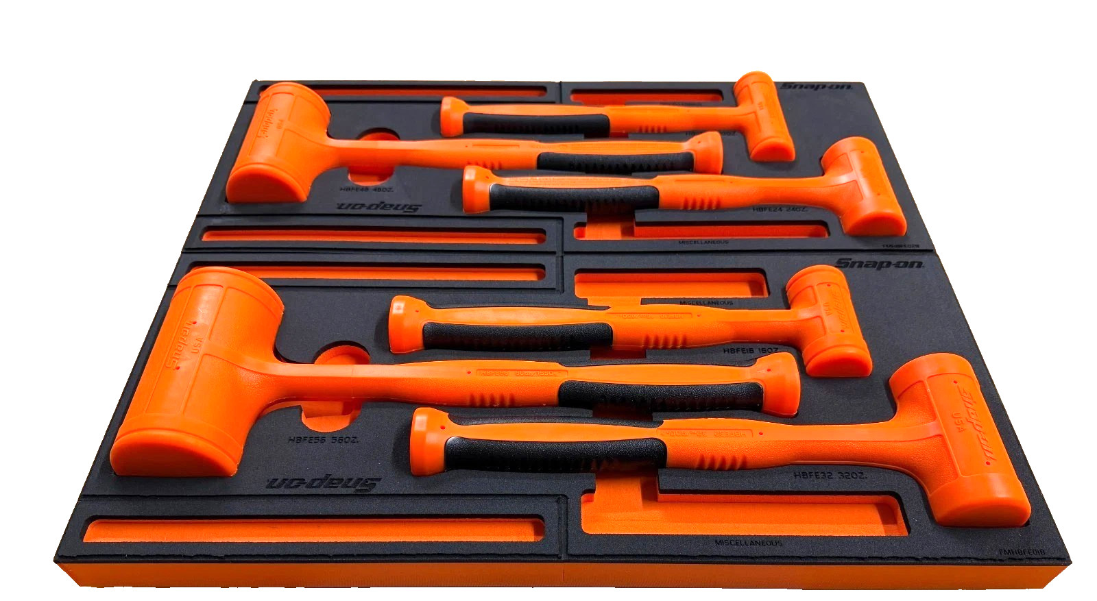 New Snap-on™ HBFE6FO 16 20 24 32 48 56 oz 6-pc Orange Dead Blow Hammer Foam Set
