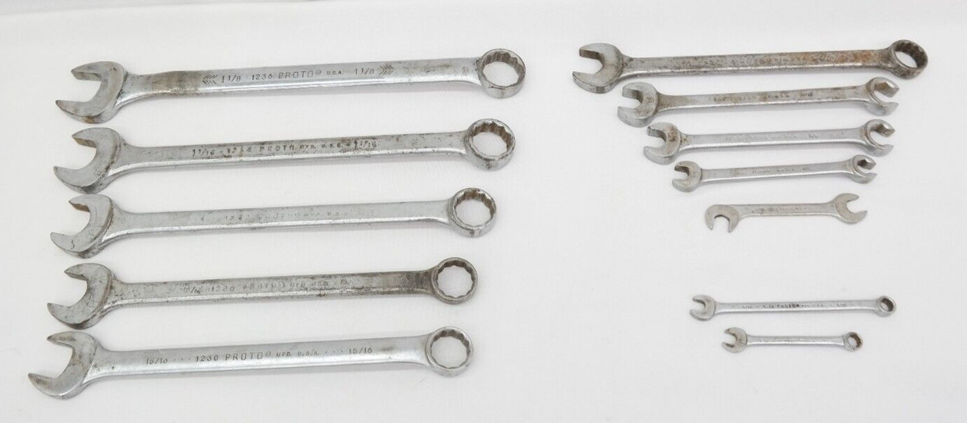 Proto SAE Combination Wrench Lot 1 1/8 – 5/16 Mixed Lot of 12 Pieces TF