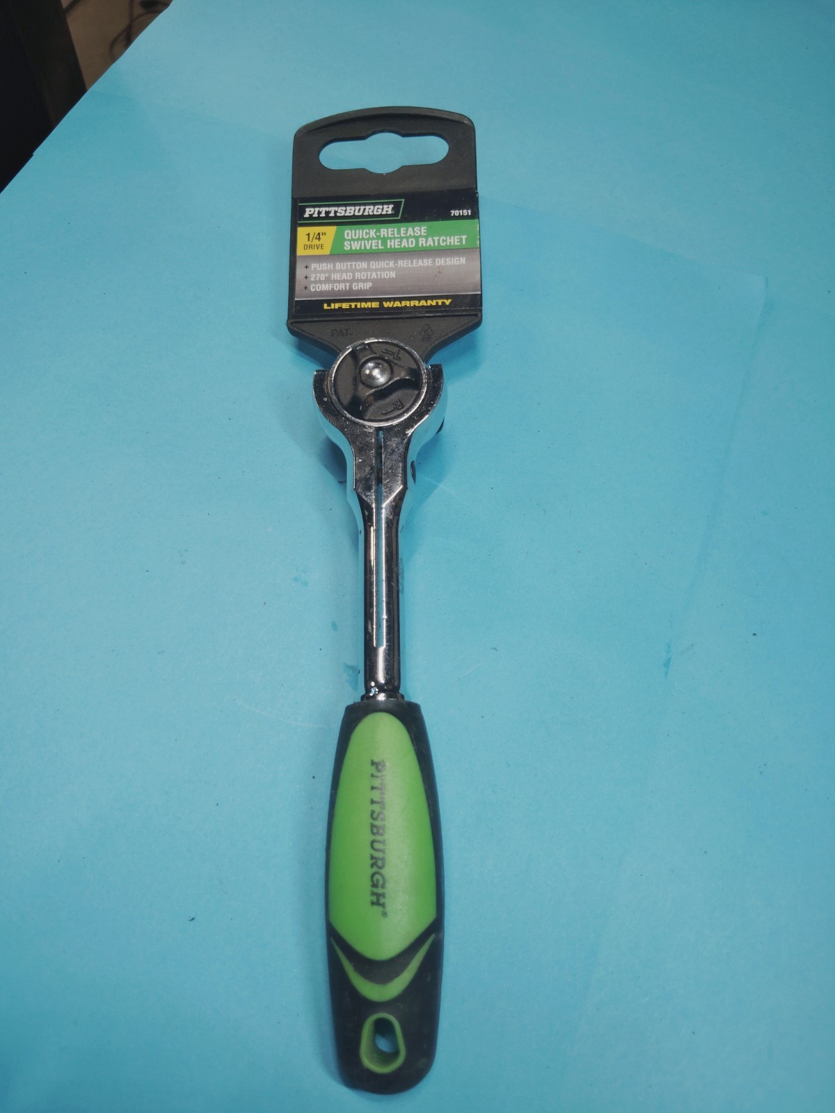 Pittsburgh 1/4″ Drive Flex Head 72 Tooth Green Low Profile Ratchet Comfort Grip