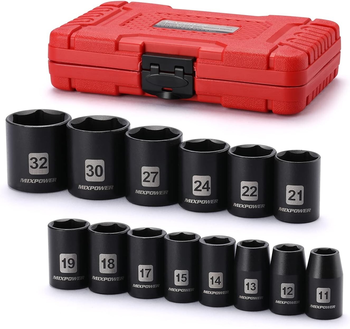 14 Pc 1/2 inch Drive Shallow Impact Socket Set 11-32mm Metric 6-Point CR-V Steel